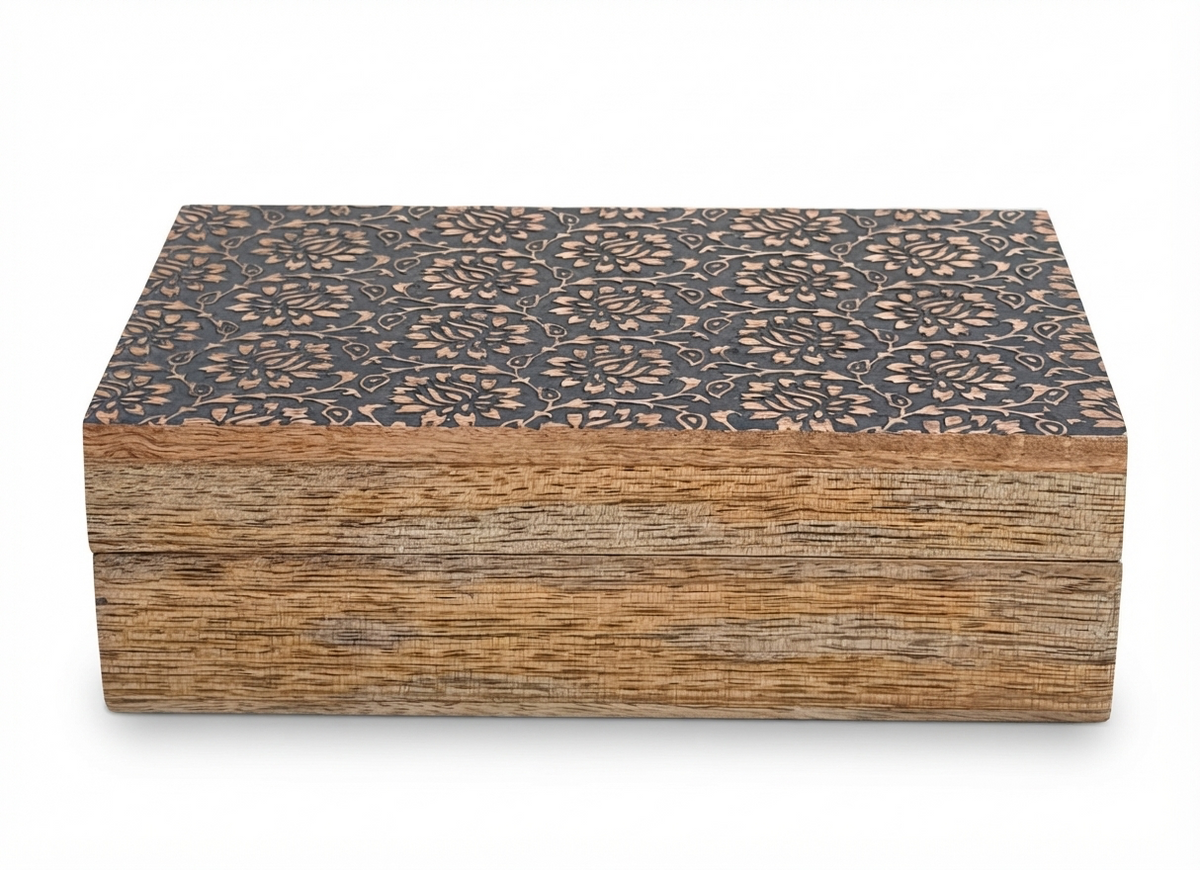 Hand-Carved Lotus Wooden Keepsake Box Jewelry Storage Box