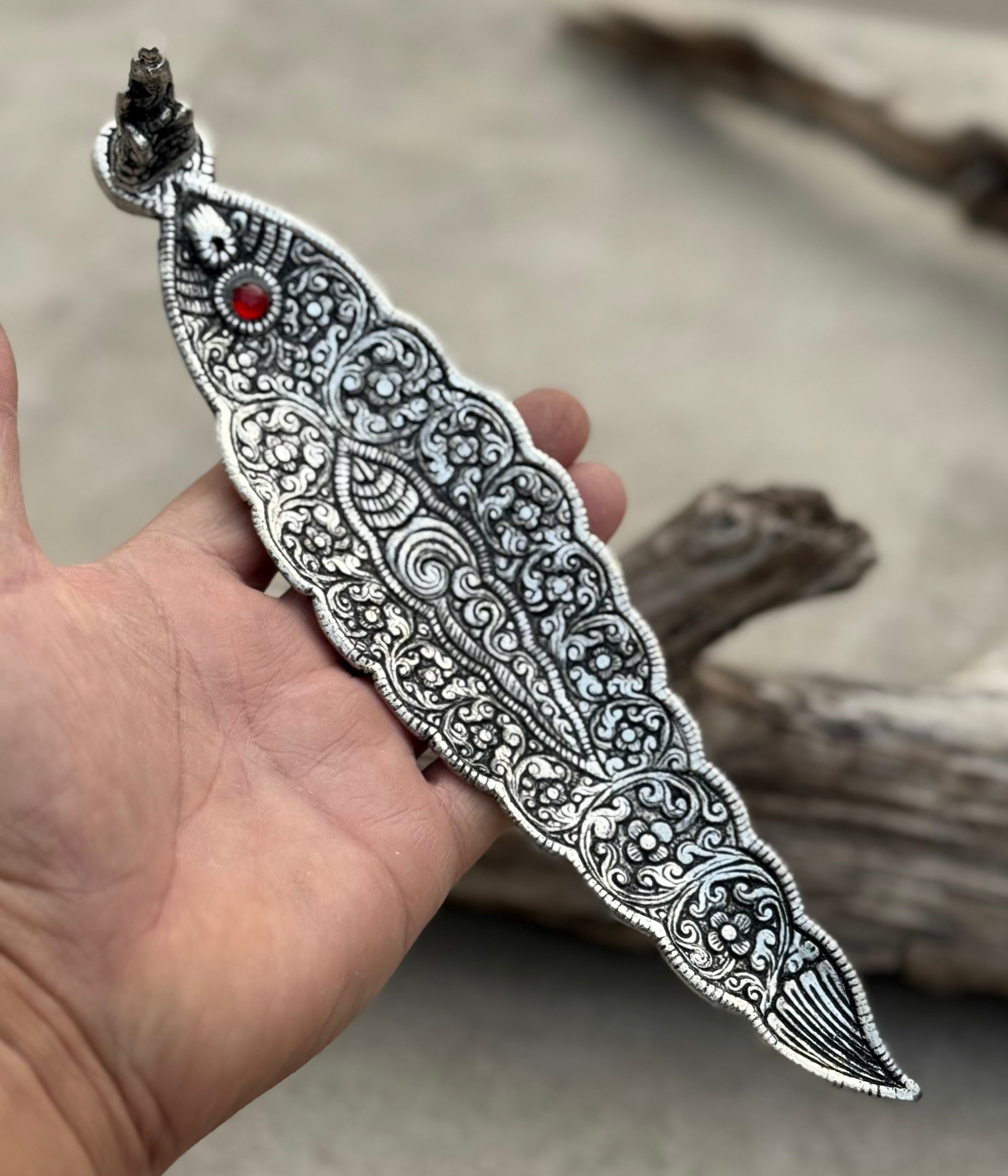 Eco-Friendly Recycled Aluminum Buddha Boat Incense Burner - Handcrafted in India