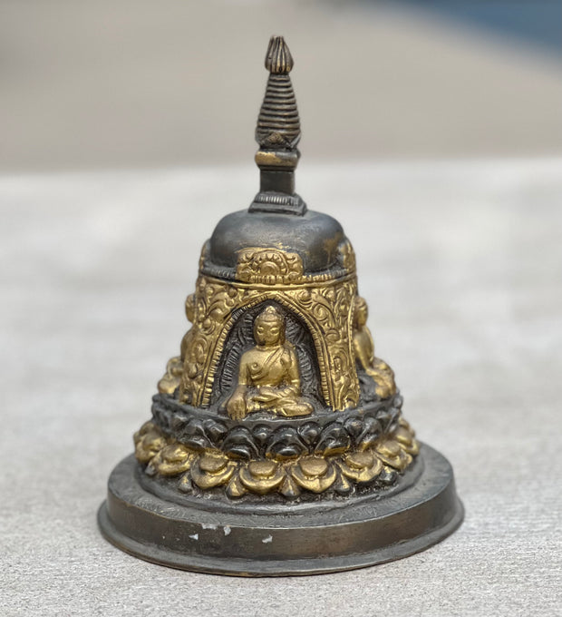 Tibetan Buddhist Old Brass Buddha Stupa Pagoda 6.5 Inches Tall