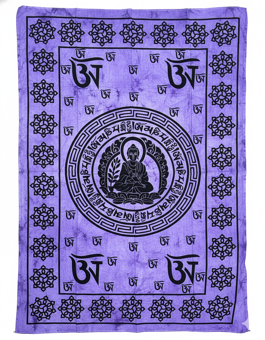 Buddha Om Mani Padme Hum Cotton Wall Hanging, Tibetan Mantra - DharmaObjects