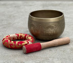 Tibetan Pro Deep Meditation Singing Bowl Set – Large Om Mani Hand Hammered Bowl with Wooden Suede Mallet & Ring Cushion for Yoga, Mindfulness & Chakra Healing - DharmaObjects