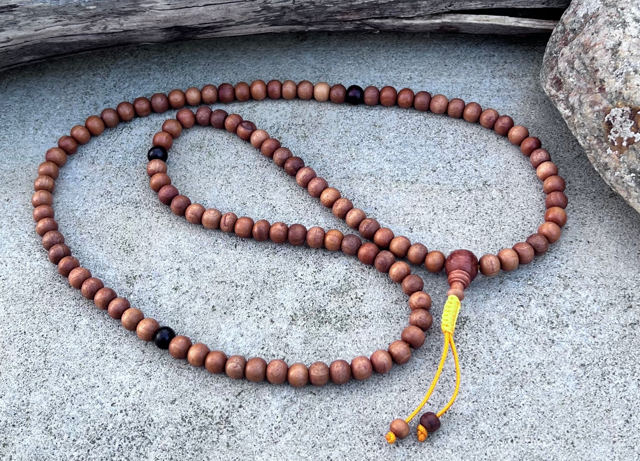 Natural Sandalwood 108 Bead Meditation Mala | Adjustable Japa Prayer Beads | Buddhist Hindu Yoga Mala | Guru Bead Necklace | Spiritual Gift - DharmaObjects