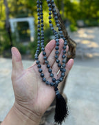 Larvikite Mala 108 Beads – Hand Knotted Gemstone Meditation Prayer Necklace