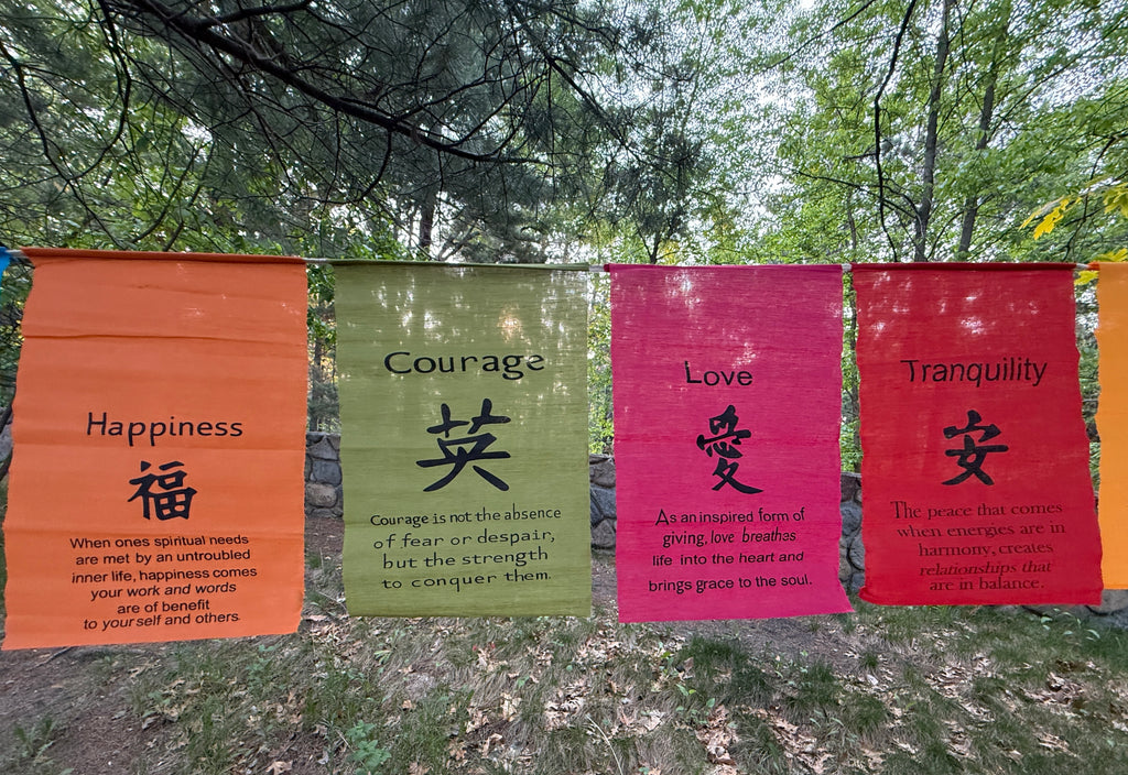 All Natural Handmade Tibetan Style Affirmation Flags - Peace, Happiness, Courage, Love, Tranquility, Wisdom - DharmaObjects