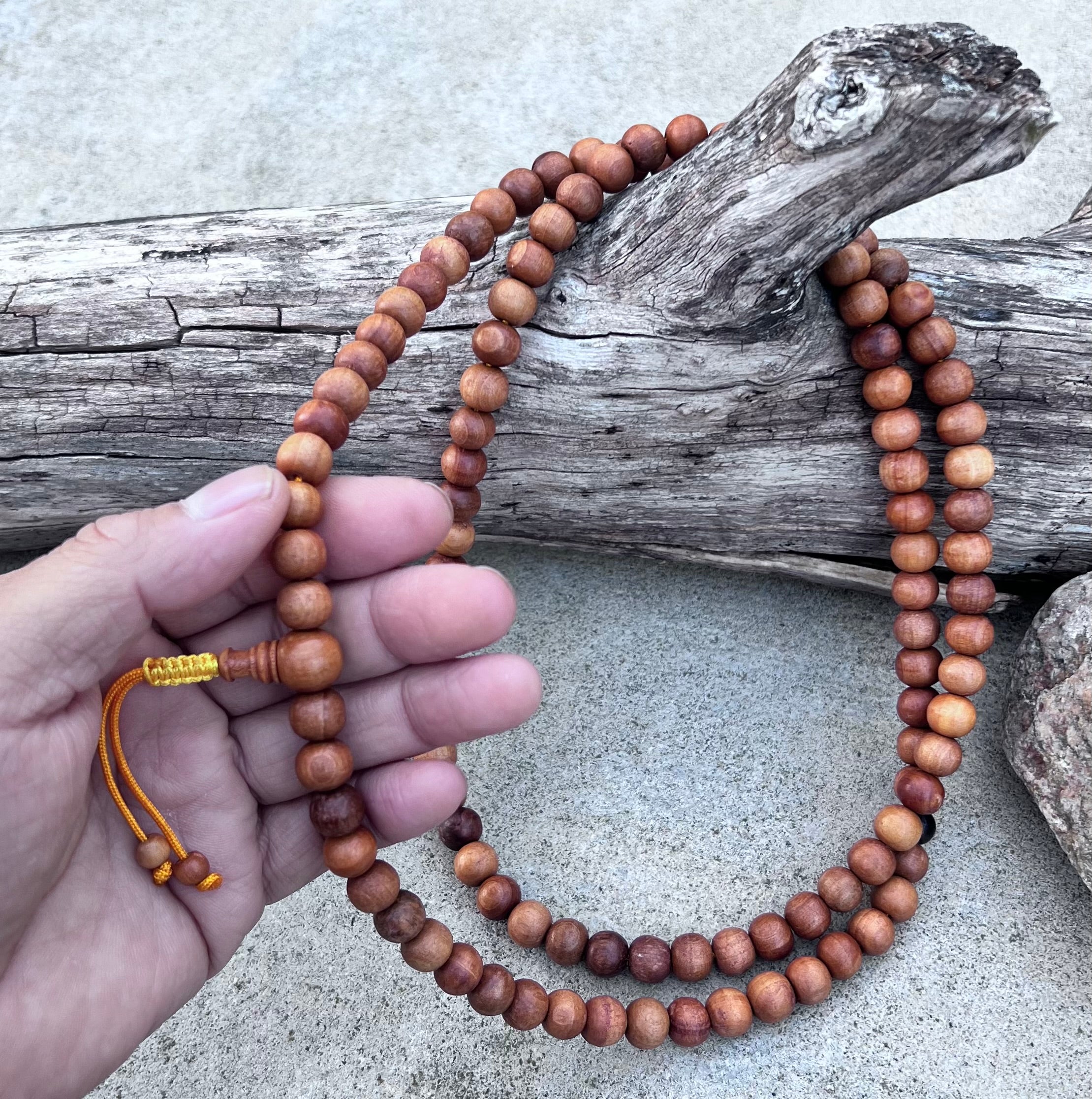 Natural Sandalwood 108 Bead Meditation Mala | Adjustable Japa Prayer Beads | Buddhist Hindu Yoga Mala | Guru Bead Necklace | Spiritual Gift - DharmaObjects