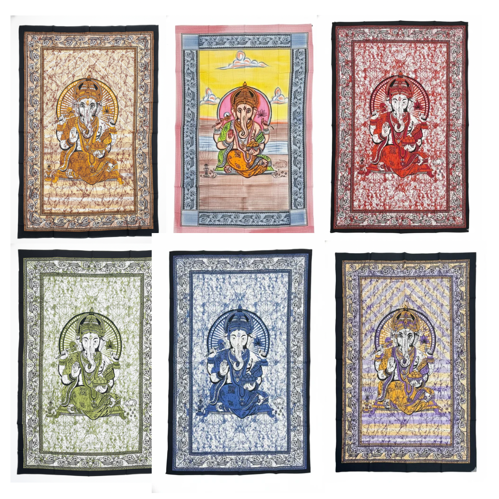 Ganesha Ganesh Tapestry Wall Hanging | Heavy Cotton Fabric Spiritual Decor | 84” x 54” Large Boho Wall Art - DharmaObjects
