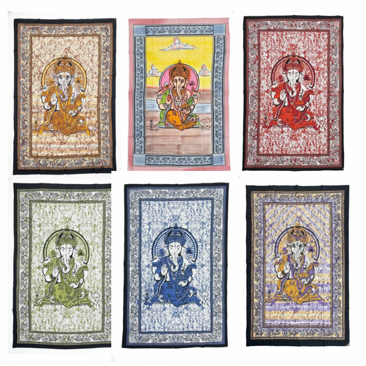 Ganesha Ganesh Tapestry Wall Hanging | Heavy Cotton Fabric Spiritual Decor | 84” x 54” Large Boho Wall Art - DharmaObjects