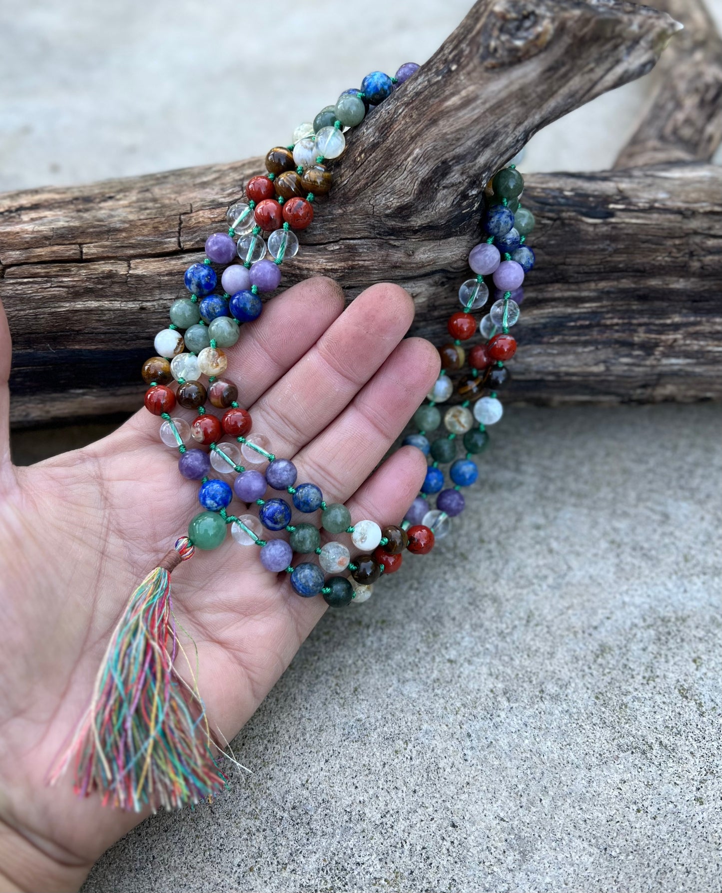 Natural Chakra Stones Hand Knotted Mala, Rosary 108 Beads, Japa Mala, Meditation Mala, Mala Necklace, Free Silk Pouch