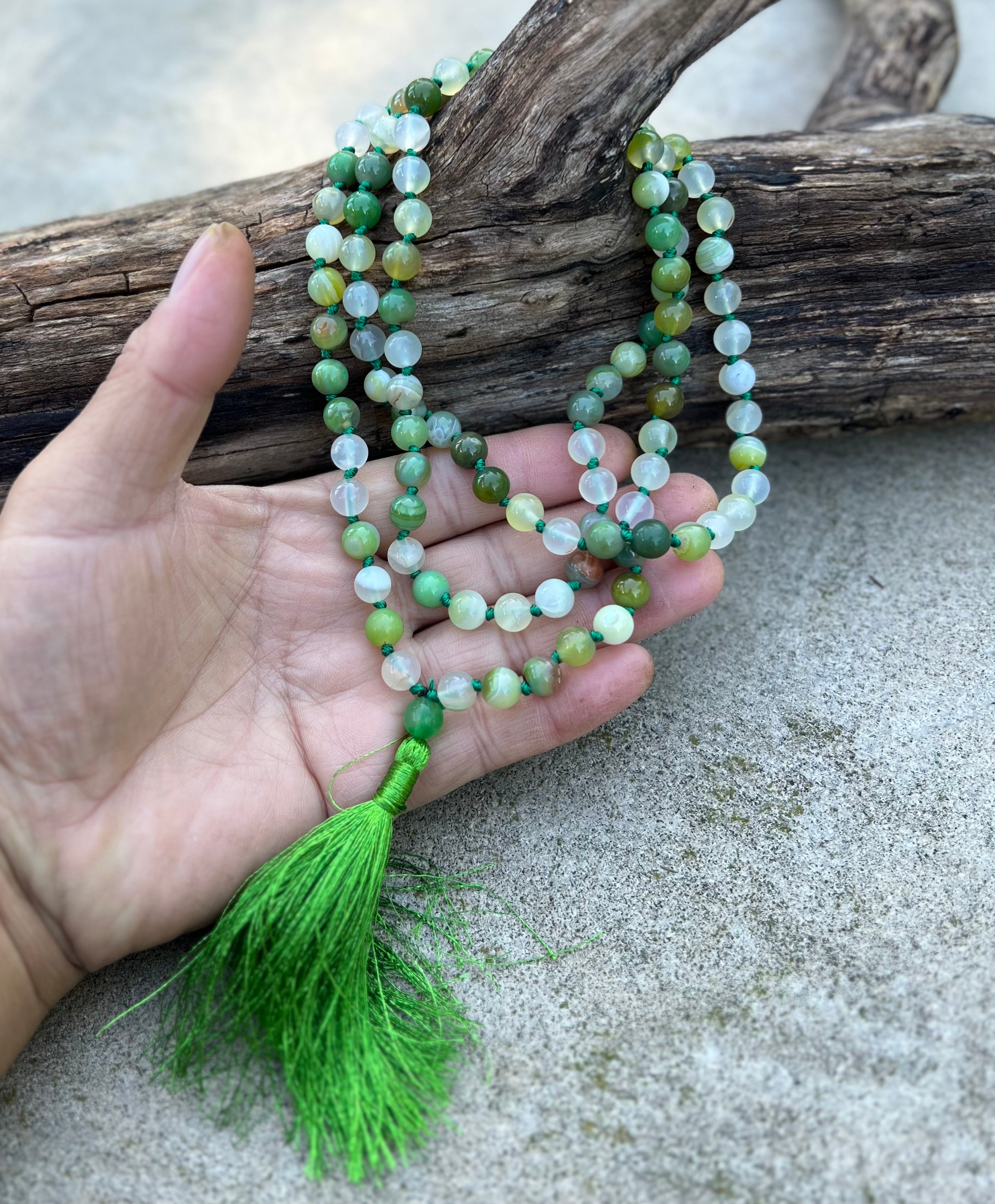 Green Agate 108 Bead Mala – Handmade Buddhist Prayer & Meditation Necklace