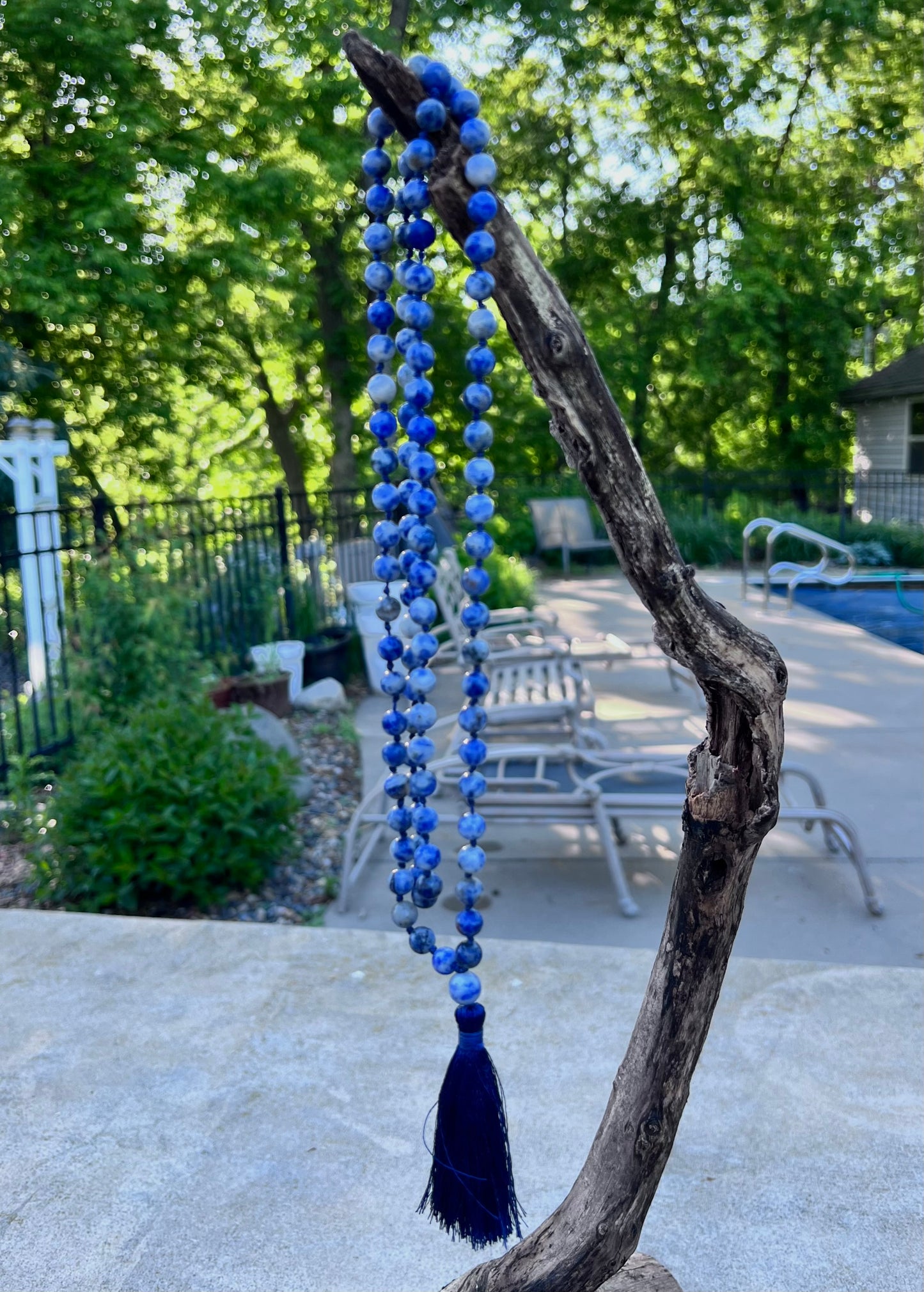 Natural  Sodalite Hand Knotted Mala, Rosary 108 Beads, Japa Mala, Meditation Mala, Mala Necklace, Free Silk Pouch