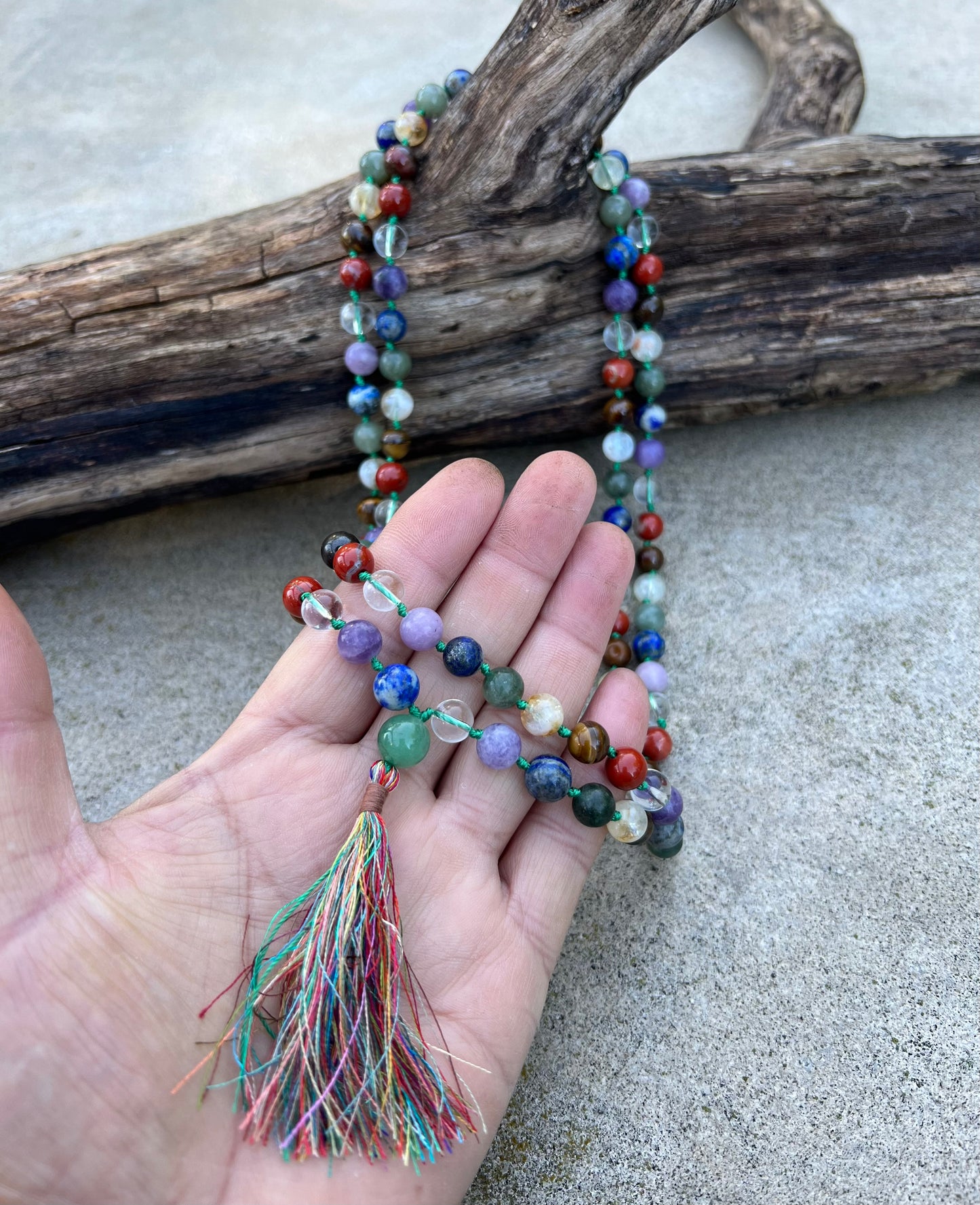 Natural Chakra Stones Hand Knotted Mala, Rosary 108 Beads, Japa Mala, Meditation Mala, Mala Necklace, Free Silk Pouch