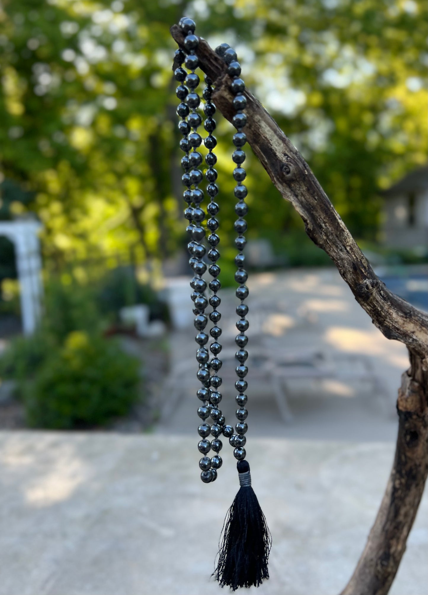 Natural  Hematite Hand Knotted Mala, Rosary 108 Beads, Japa Mala, Meditation Mala, Mala Necklace, Free Silk Pouch