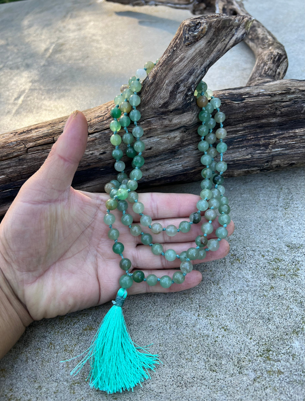 Green Aventurine Mala 108 Beads – Hand Knotted Gemstone Meditation Prayer Necklace