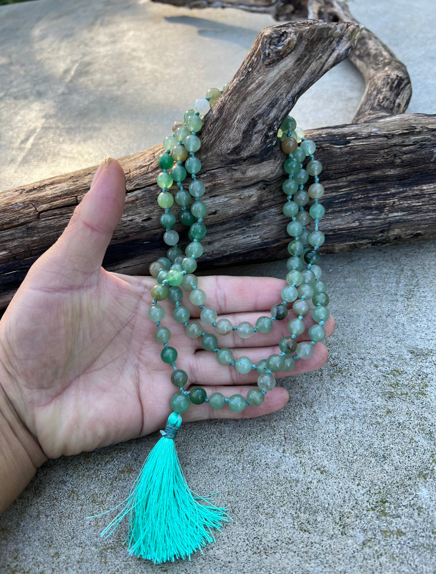 Natural Green Aventurine Hand Knotted Mala, Rosary 108 Beads, Japa Mala, Meditation Mala, Mala Necklace, Free Silk Pouch