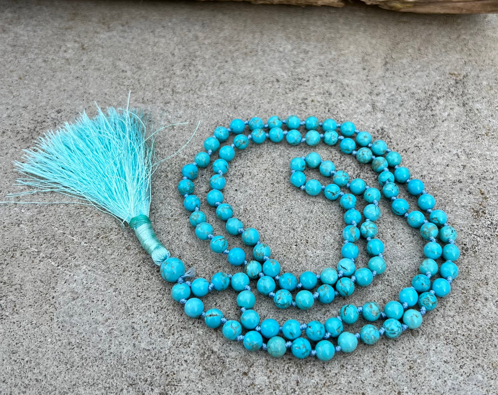 Turquoise Mala 108 Beads – Hand Knotted Gemstone Meditation Prayer Necklace