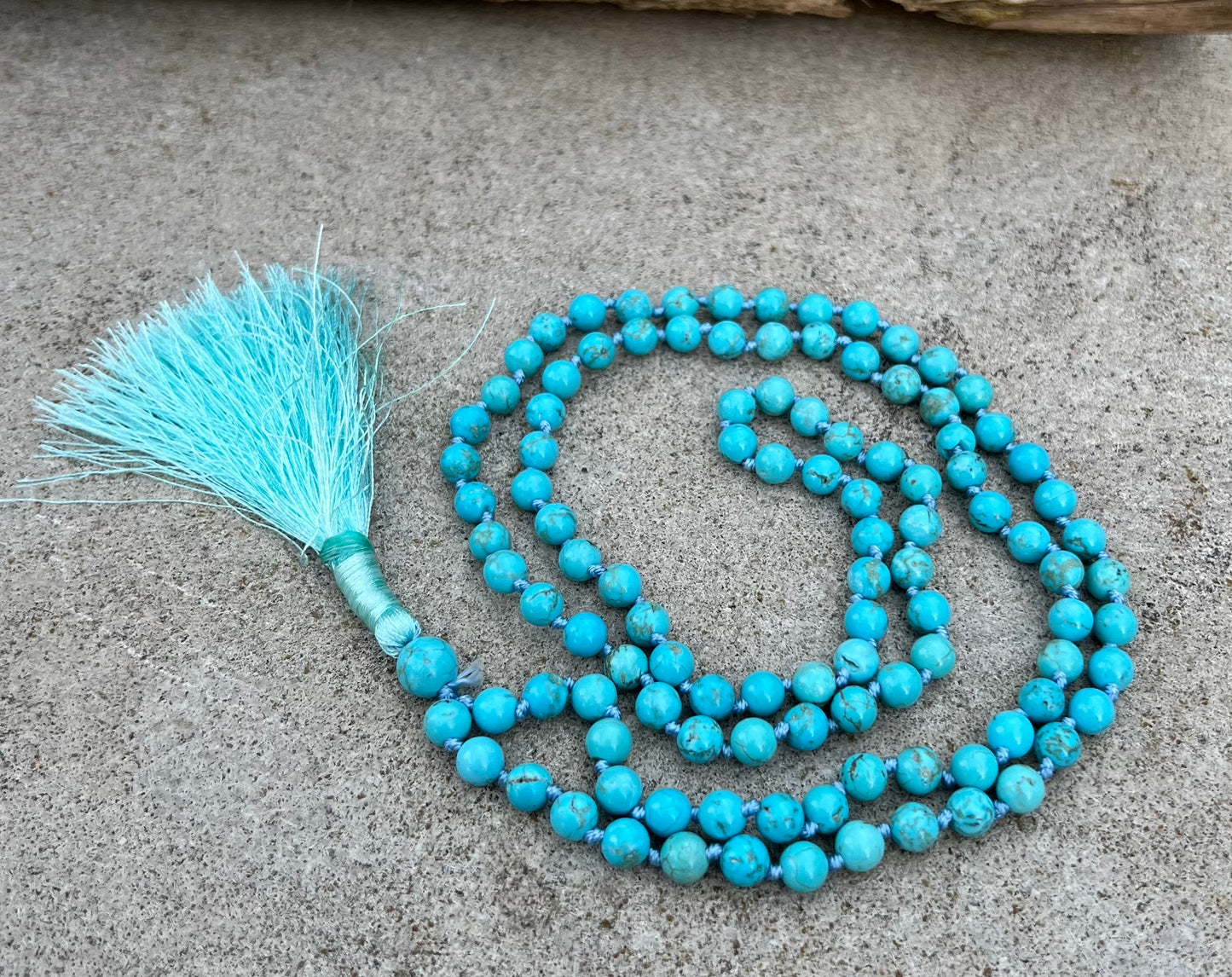 Tibetan Buddhist Turquoise Hand Knotted Mala, Rosary 108 Beads, Japa Mala, Meditation Mala, Mala Necklace, Free Silk Pouch