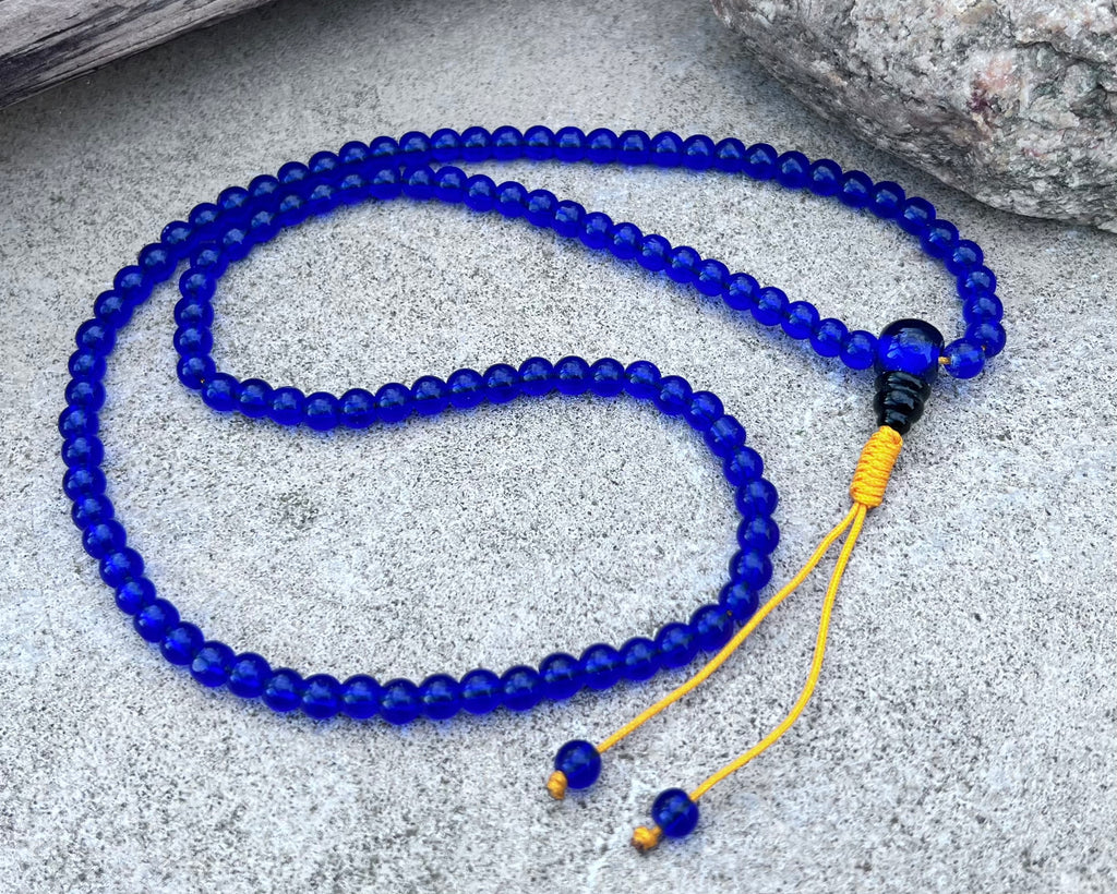 Tibetan Buddhist Mala / Rosary 108 Glass Beads / Free Mala Pouch