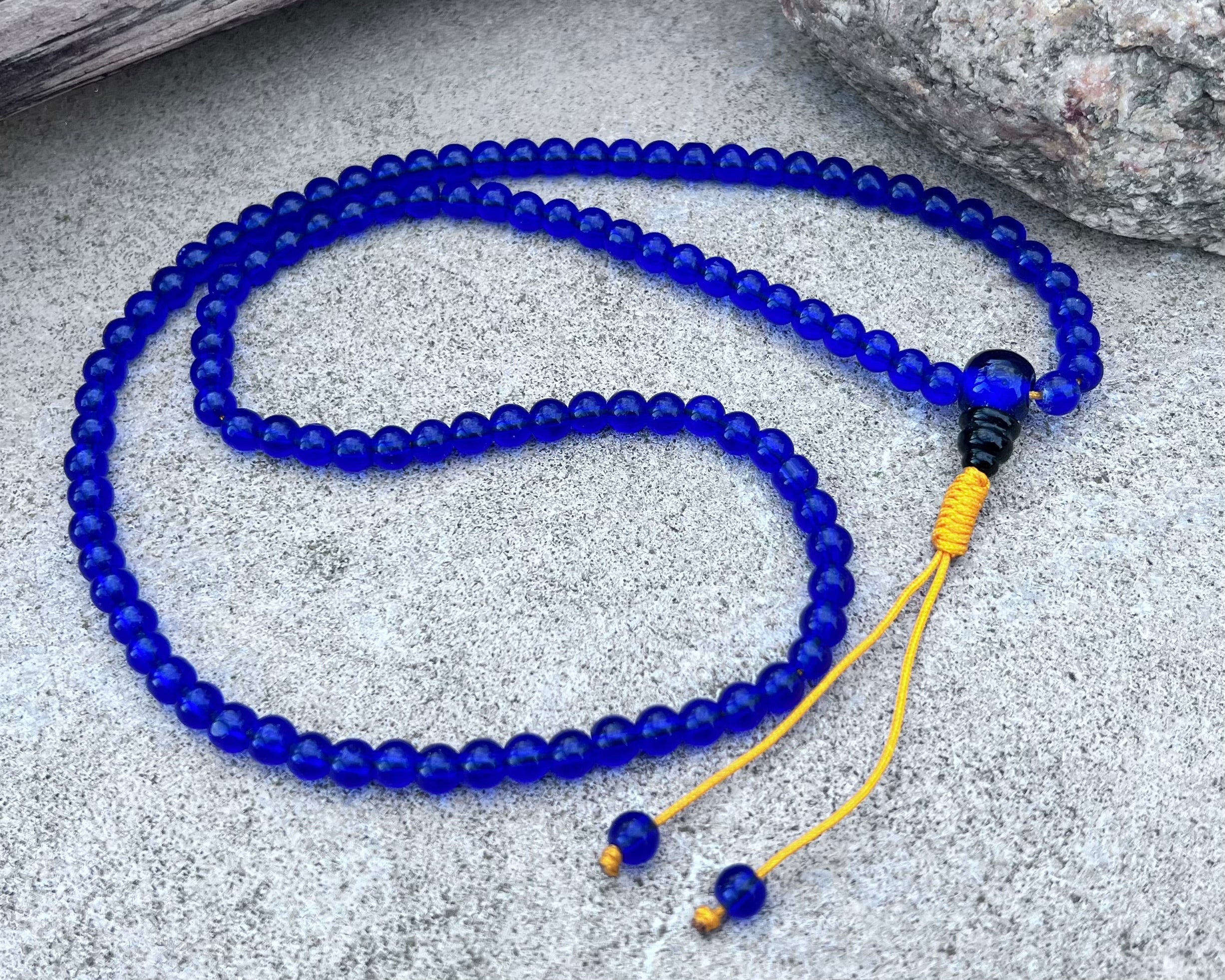 Tibetan Buddhist Mala / Rosary 108 Glass Beads / Free Mala Pouch