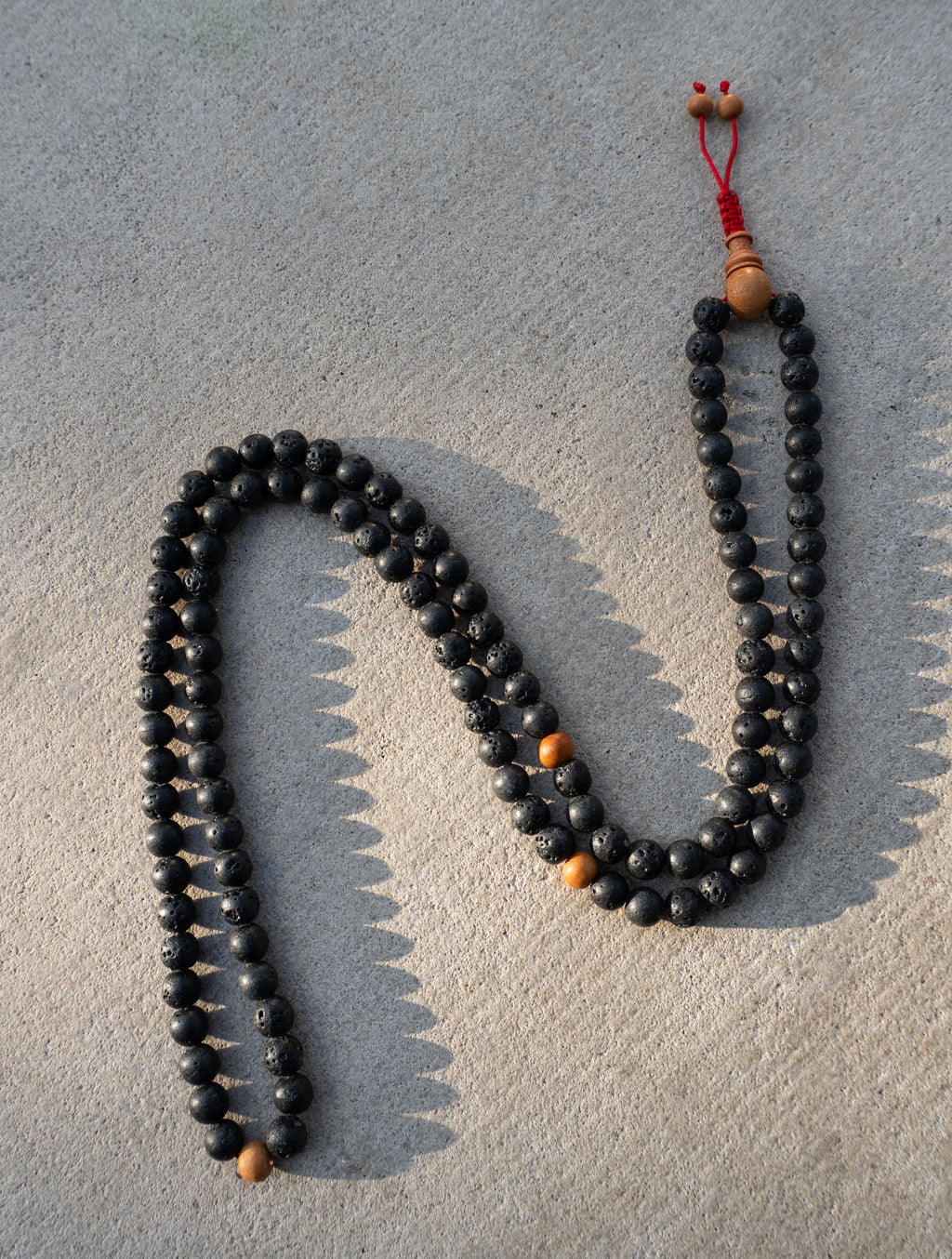 Lava Rock & Sandalwood Handmade Prayer Meditation Mala | Choice of Cotton Thread Tassel or Adjustable Tassel