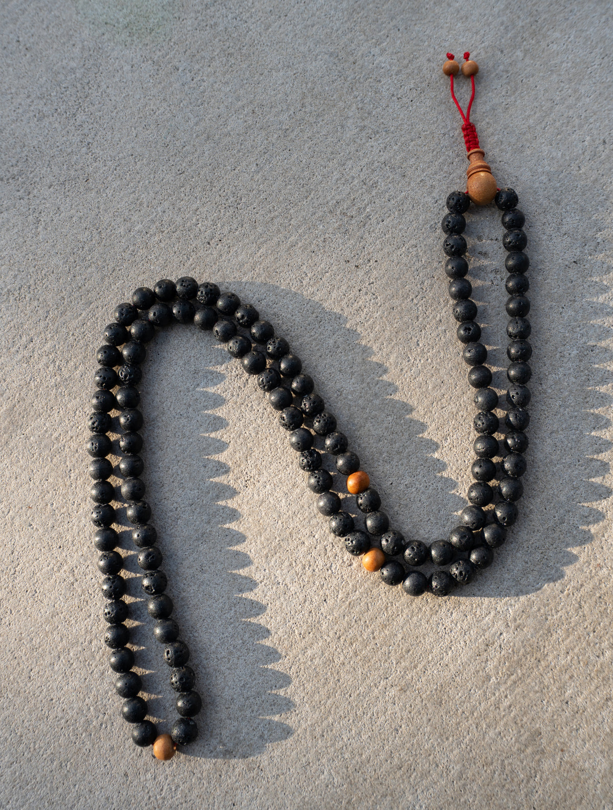 Lava Rock & Sandalwood Handmade Prayer Meditation Mala | Choice of Cotton Thread Tassel or Adjustable Tassel