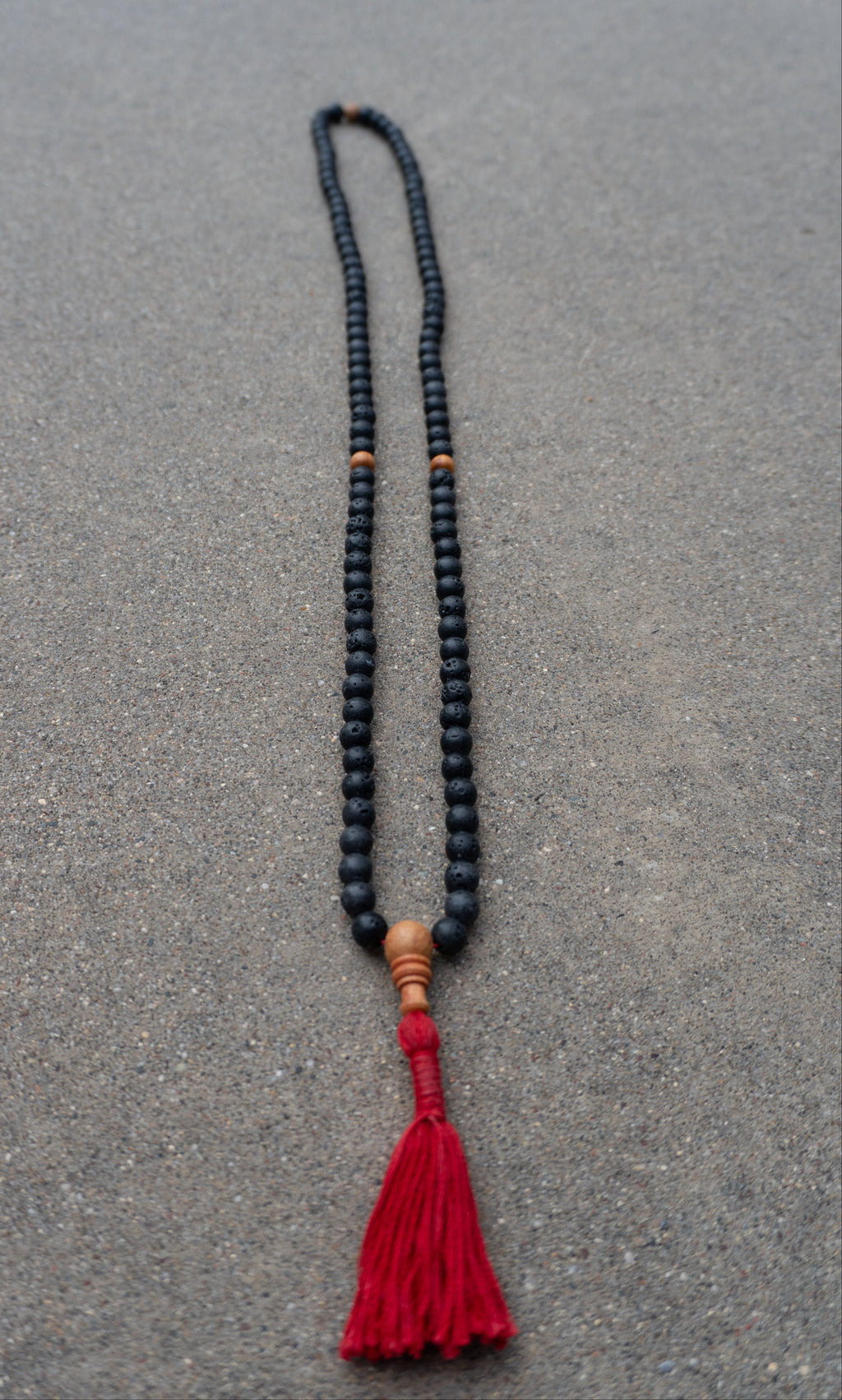 Lava Rock & Sandalwood Handmade Prayer Meditation Mala | Choice of Cotton Thread Tassel or Adjustable Tassel
