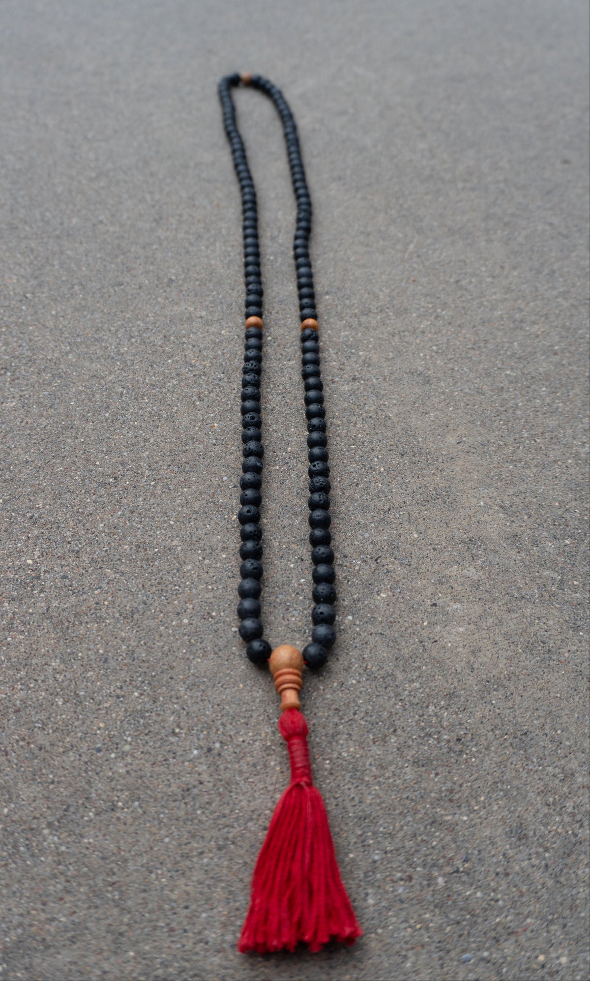 Lava Rock & Sandalwood Handmade Prayer Meditation Mala | Choice of Cotton Thread Tassel or Adjustable Tassel