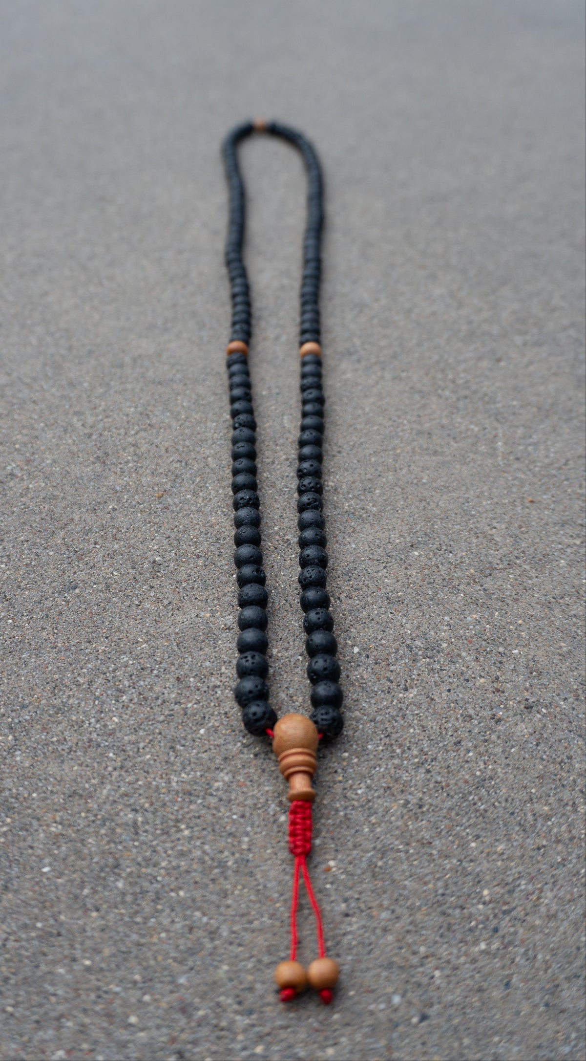 Lava Rock & Sandalwood Handmade Prayer Meditation Mala | Choice of Cotton Thread Tassel or Adjustable Tassel