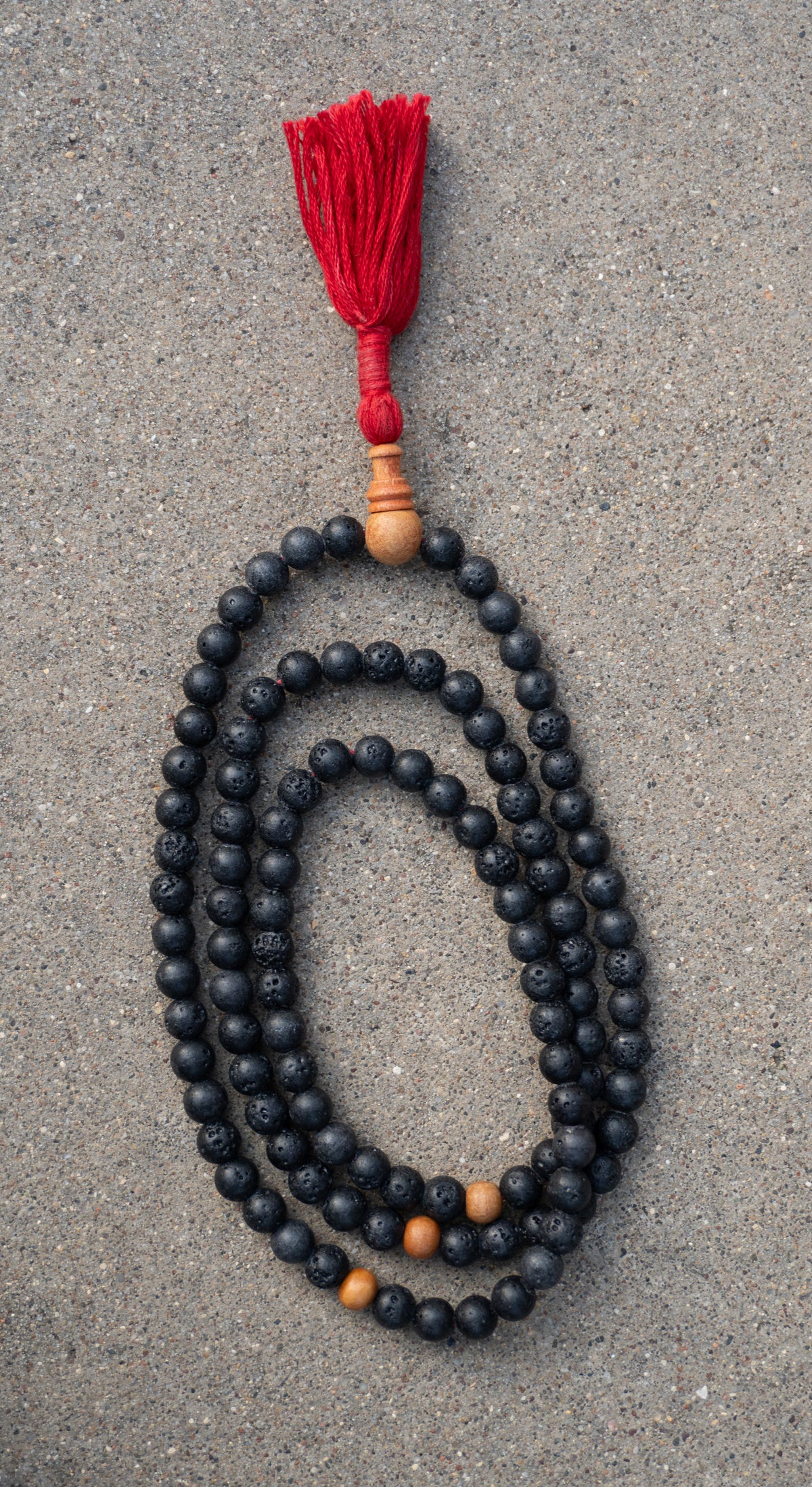 Lava Rock & Sandalwood Handmade Prayer Meditation Mala | Choice of Cotton Thread Tassel or Adjustable Tassel