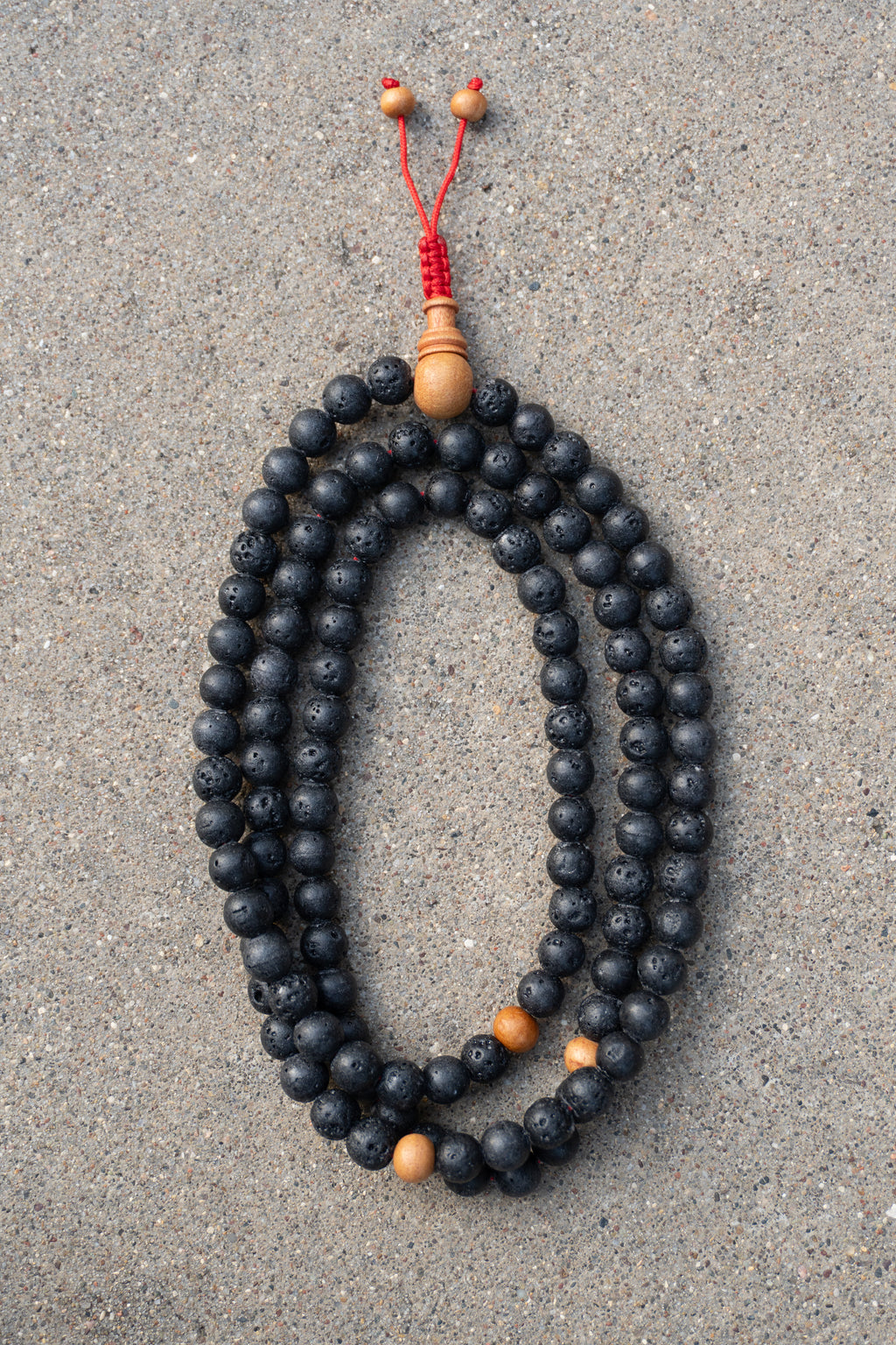 Lava Rock & Sandalwood Handmade Prayer Meditation Mala | Choice of Cotton Thread Tassel or Adjustable Tassel