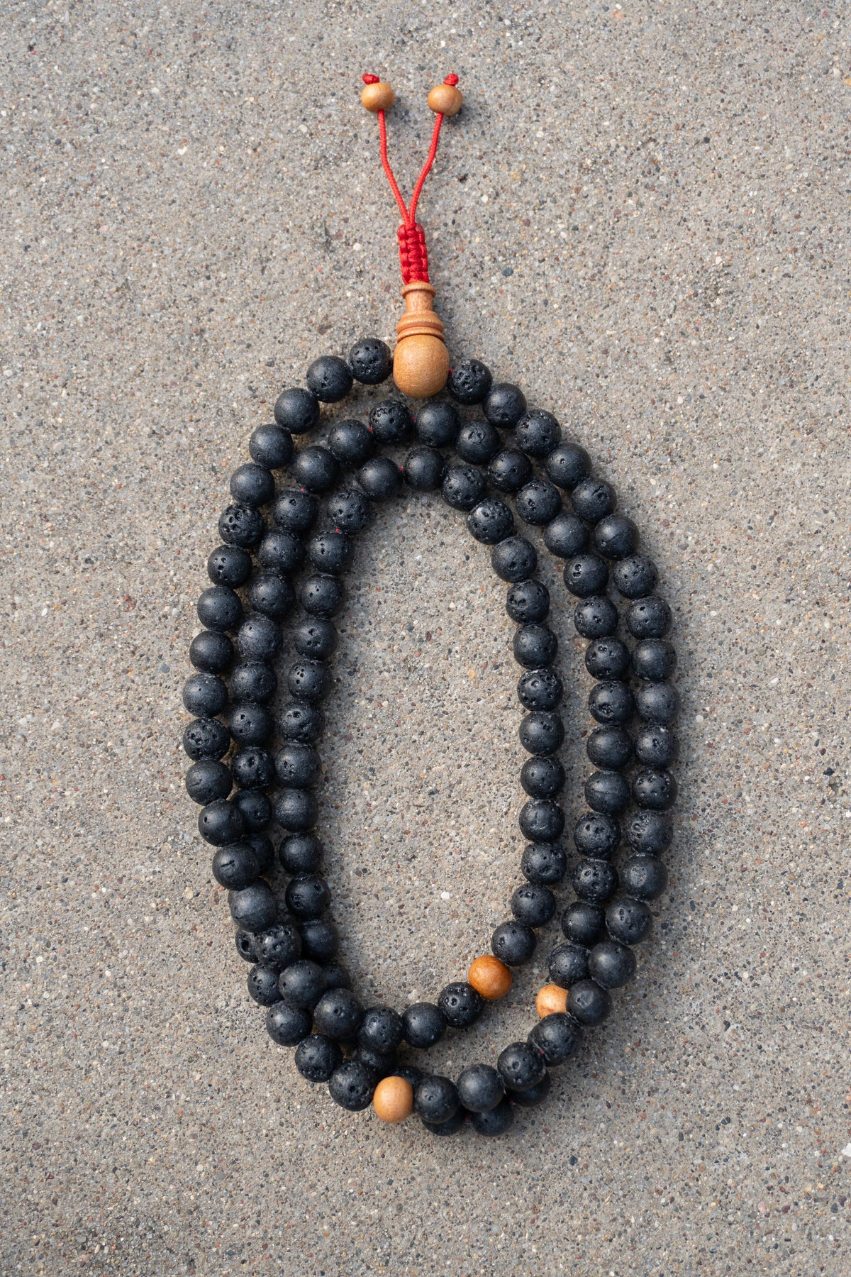 Lava Rock & Sandalwood Handmade Prayer Meditation Mala | Choice of Cotton Thread Tassel or Adjustable Tassel