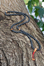 Lava Rock & Sandalwood Handmade Prayer Meditation Mala | Choice of Cotton Thread Tassel or Adjustable Tassel