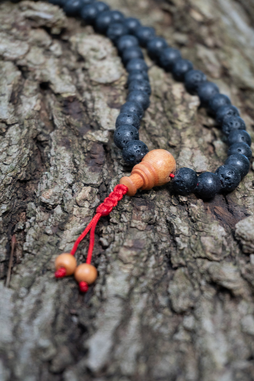 Lava Rock & Sandalwood Handmade Prayer Meditation Mala | Choice of Cotton Thread Tassel or Adjustable Tassel