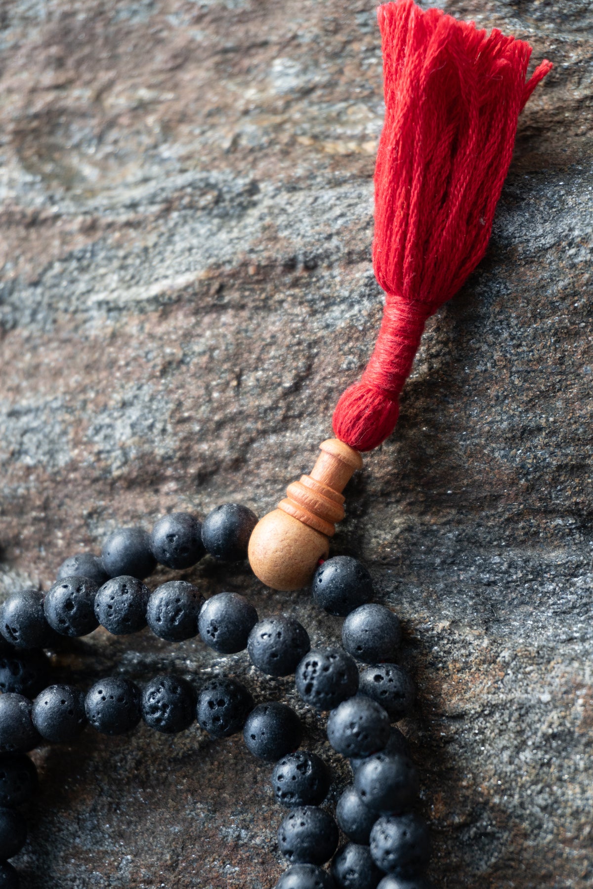 Lava Rock & Sandalwood Handmade Prayer Meditation Mala | Choice of Cotton Thread Tassel or Adjustable Tassel