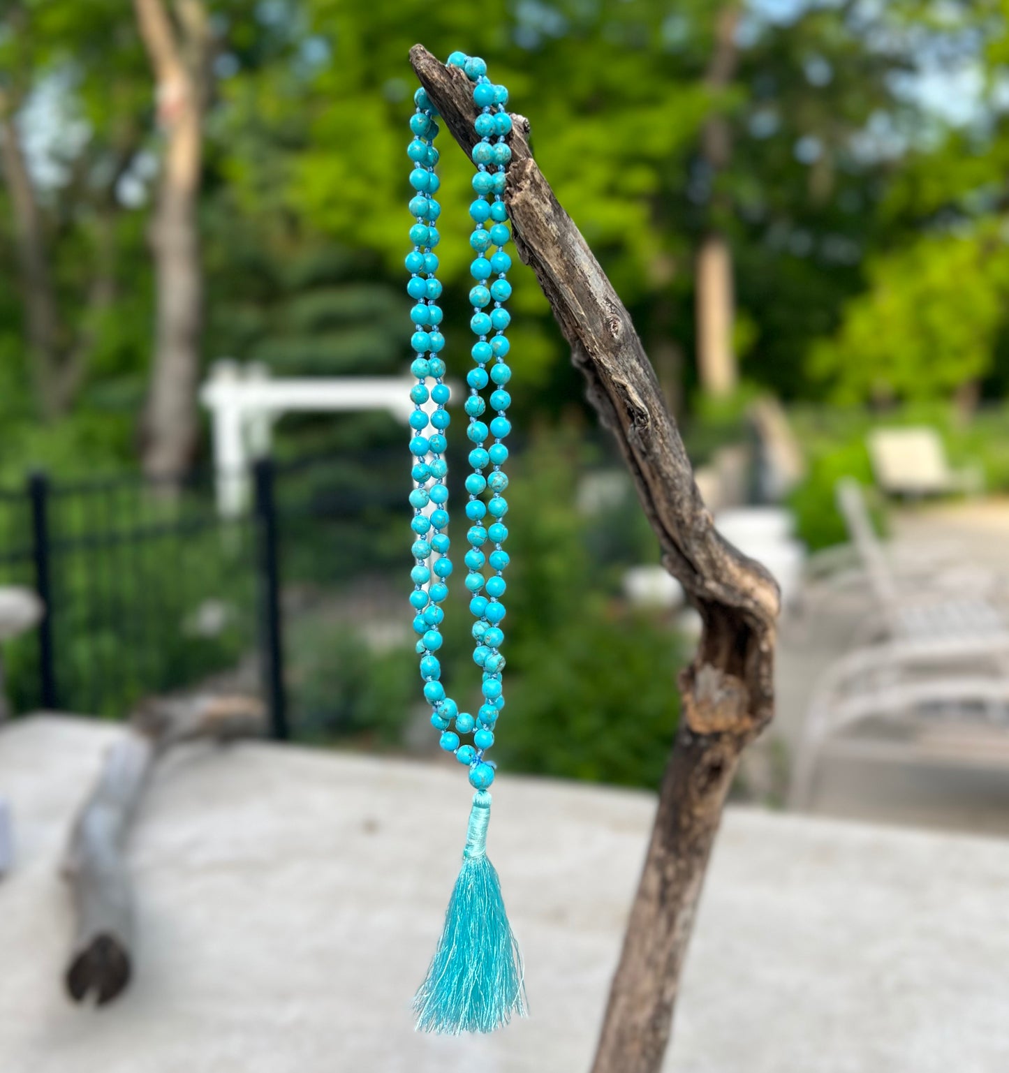 Tibetan Buddhist Turquoise Hand Knotted Mala, Rosary 108 Beads, Japa Mala, Meditation Mala, Mala Necklace, Free Silk Pouch