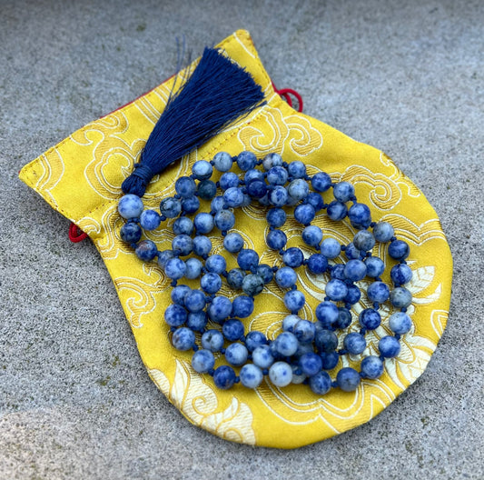 Natural  Sodalite Hand Knotted Mala, Rosary 108 Beads, Japa Mala, Meditation Mala, Mala Necklace, Free Silk Pouch