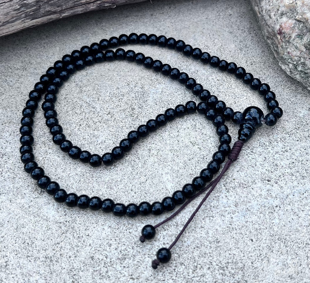 Tibetan Buddhist Mala / Rosary 108 Glass Beads / Free Mala Pouch