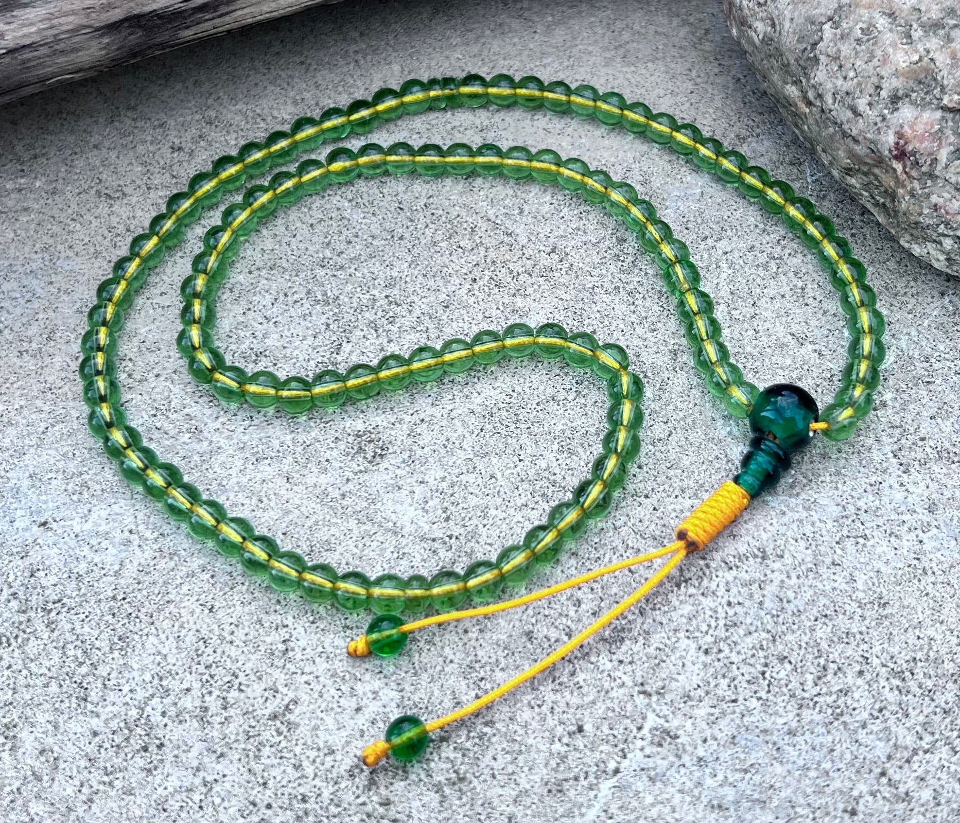 Tibetan Buddhist Mala / Rosary 108 Glass Beads / Free Mala Pouch