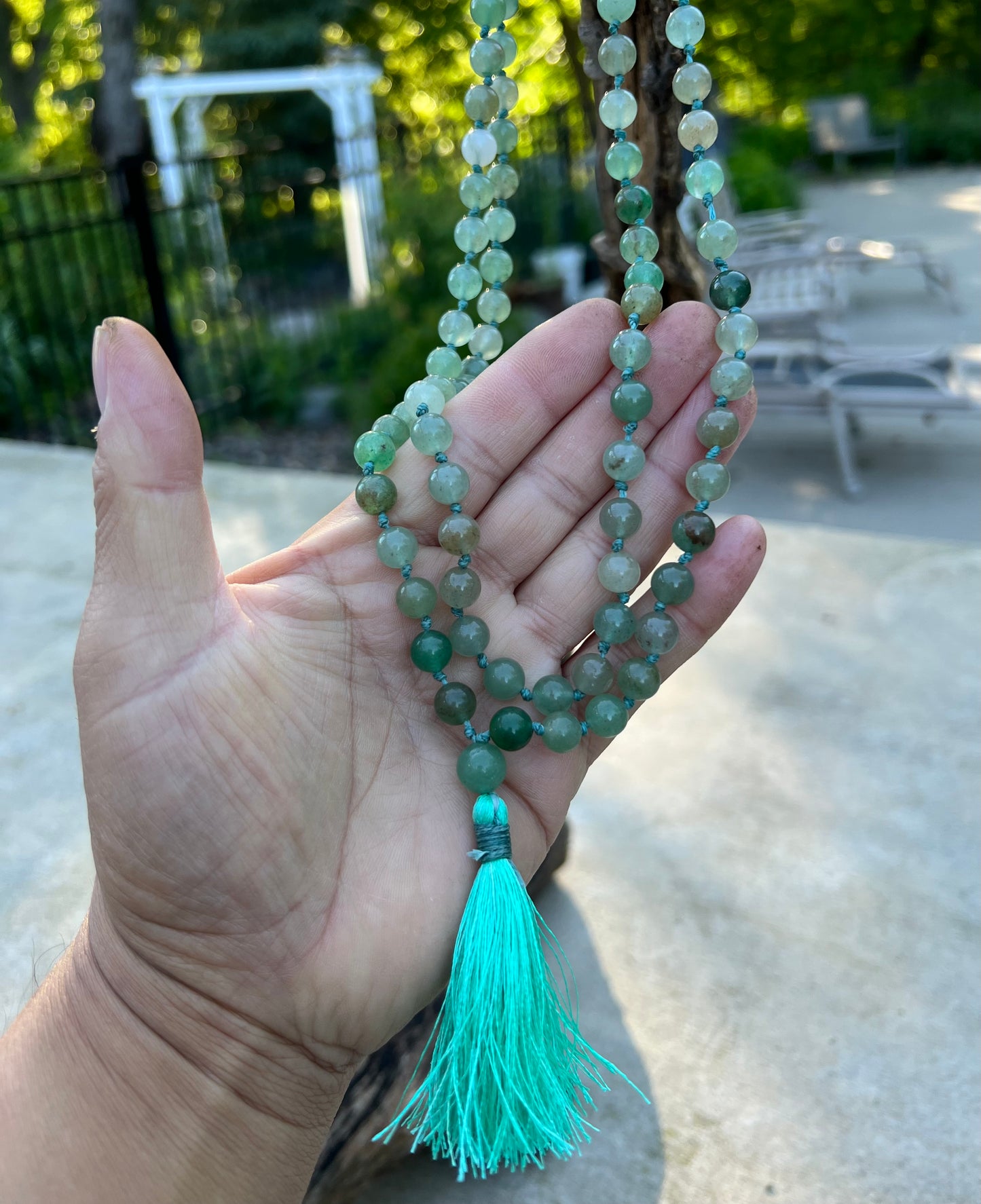 Natural Green Aventurine Hand Knotted Mala, Rosary 108 Beads, Japa Mala, Meditation Mala, Mala Necklace, Free Silk Pouch