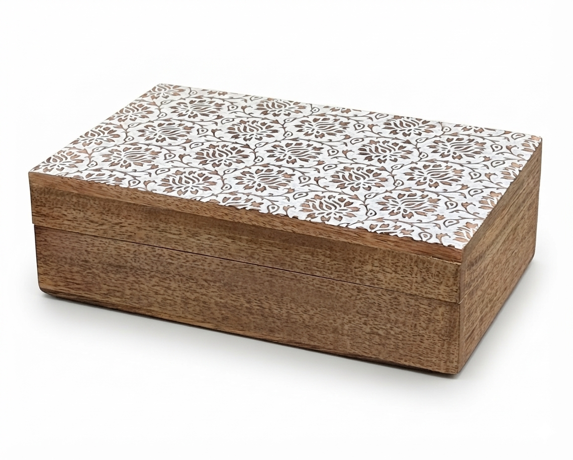 Hand-Carved Lotus Wooden Keepsake Box Jewelry Storage Box