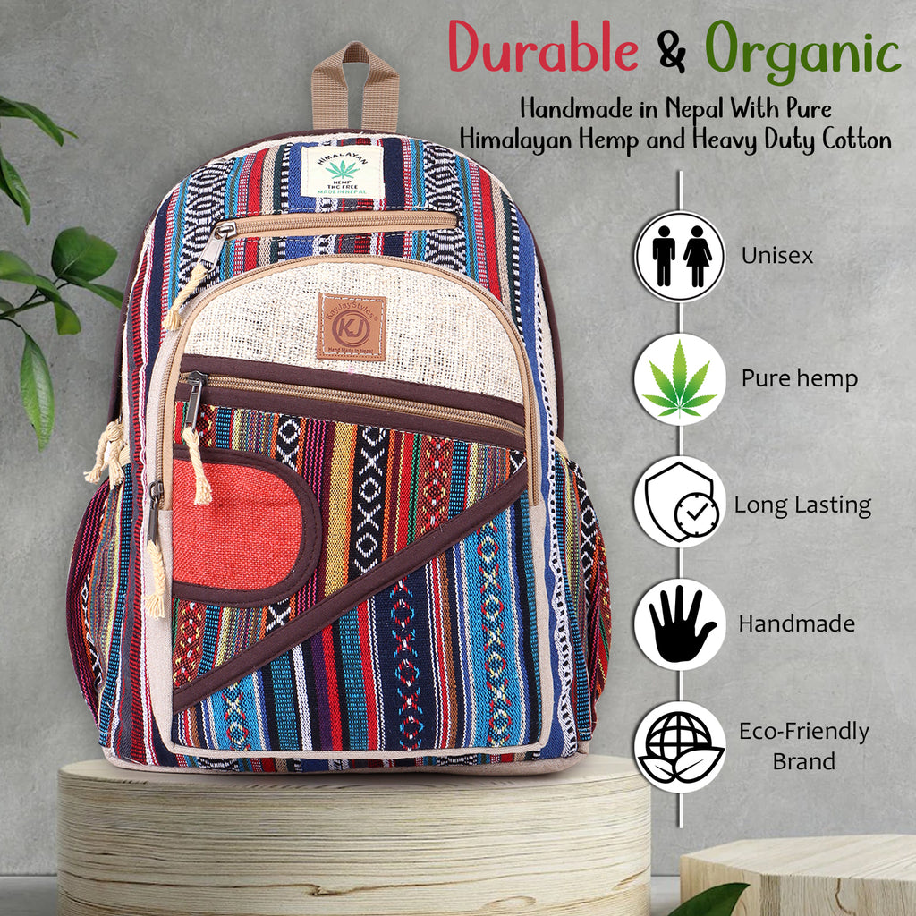 KayJayStyles Orange Patch Handmade Hemp Backpack from Nepal – Mini, Daypack & Large Sizes - DharmaObjects