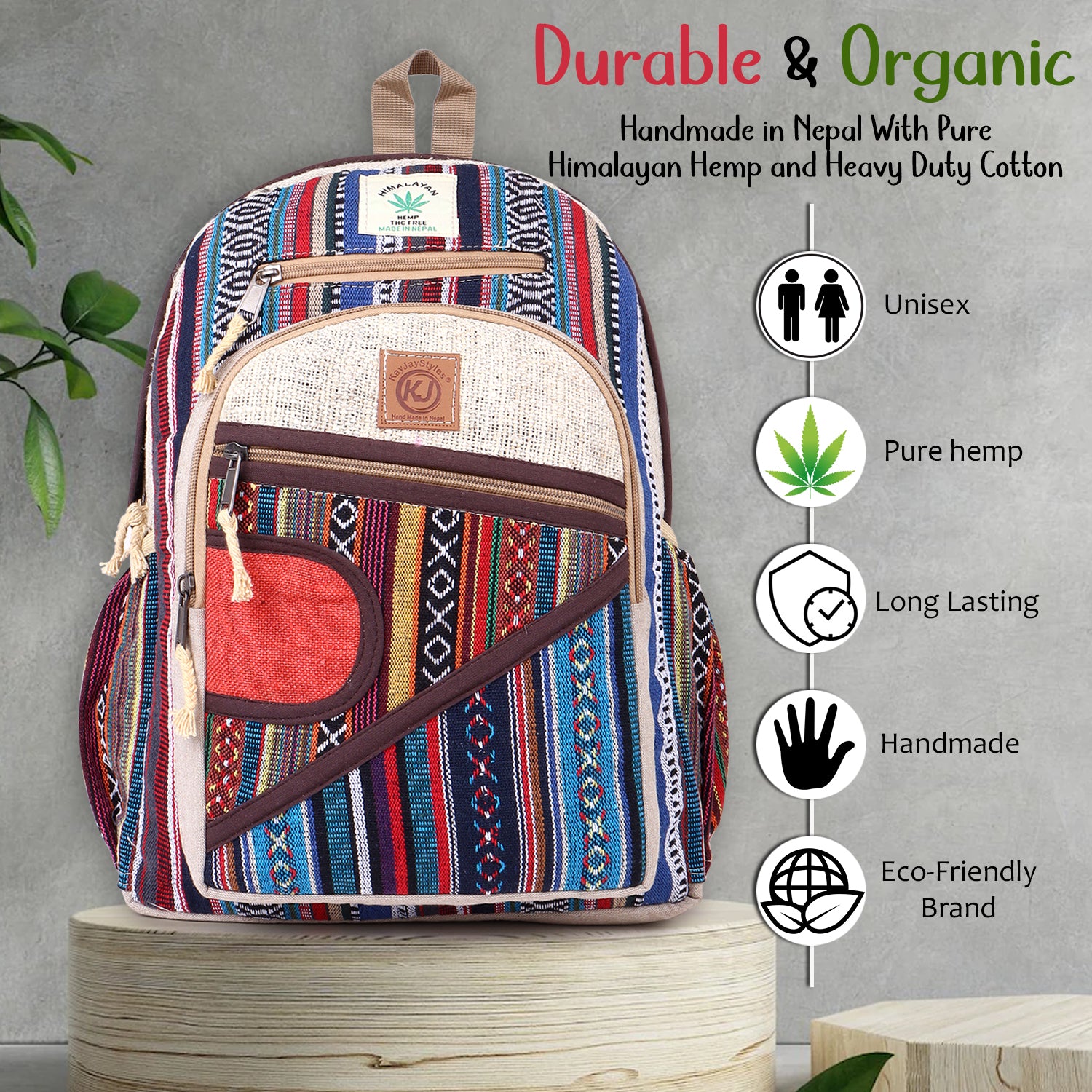 KayJayStyles Orange Patch Handmade Hemp Backpack from Nepal – Mini, Daypack & Large Sizes - DharmaObjects
