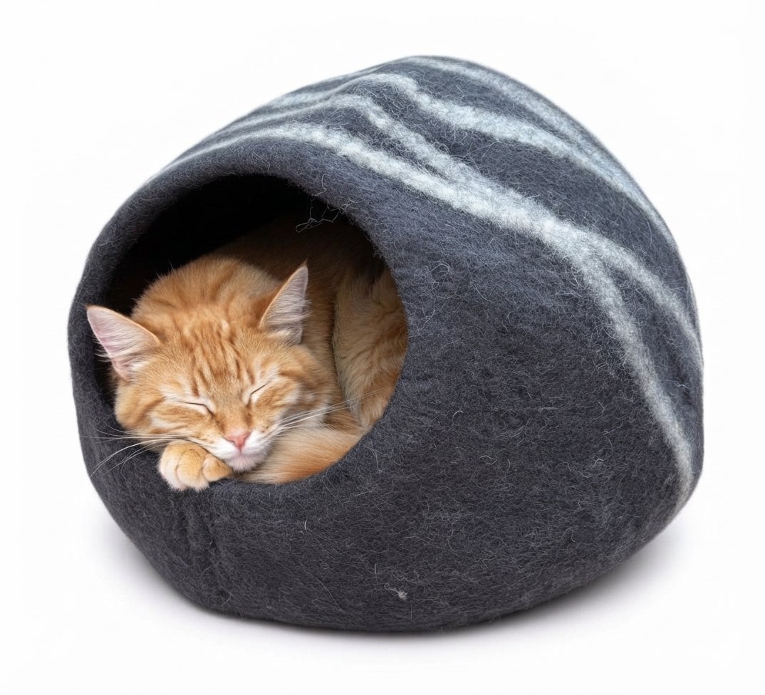 KayJayStyles Felt Cat Cave / Cat Bed / Warm Cat House / Cat Cocoon Hand Felted Natural Wool Eco-Friendly - Great Cat Gift