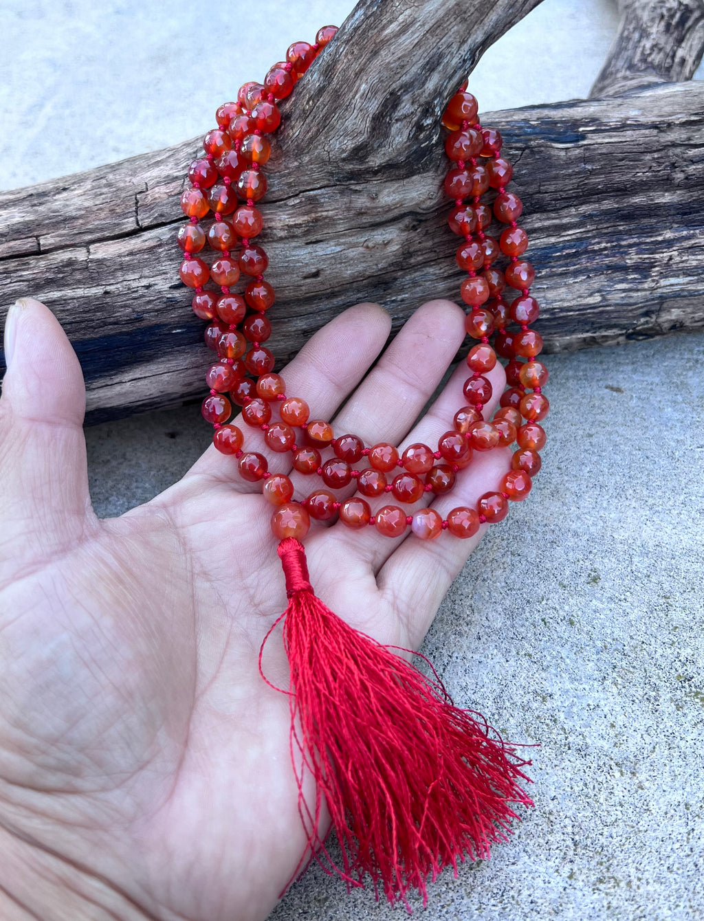 Carnelian Mala 108 Beads – Hand Knotted Gemstone Meditation Prayer Necklace