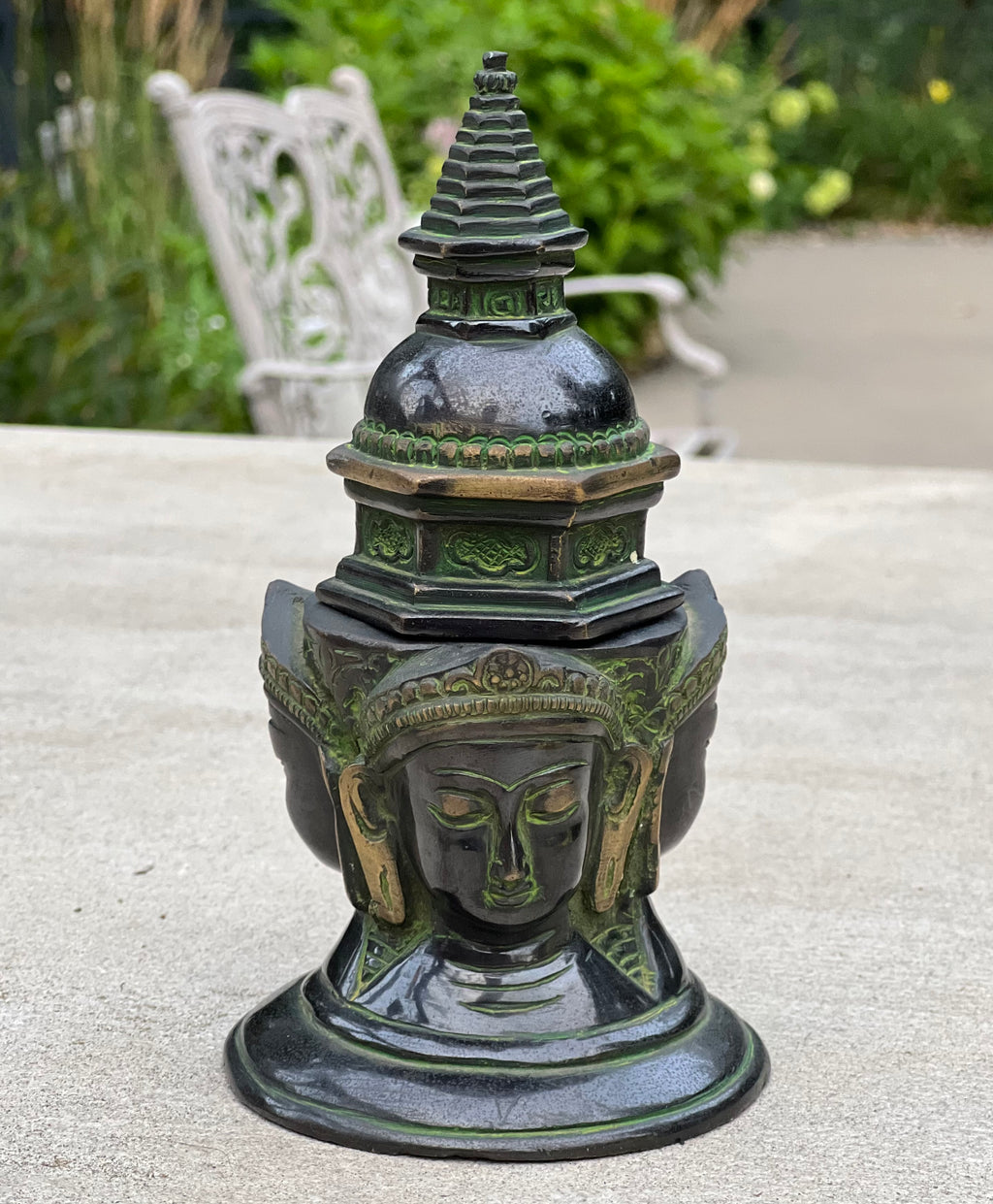 Tibetan Buddhist Old Brass Buddha Stupa Pagoda 7.5 Inches Tall