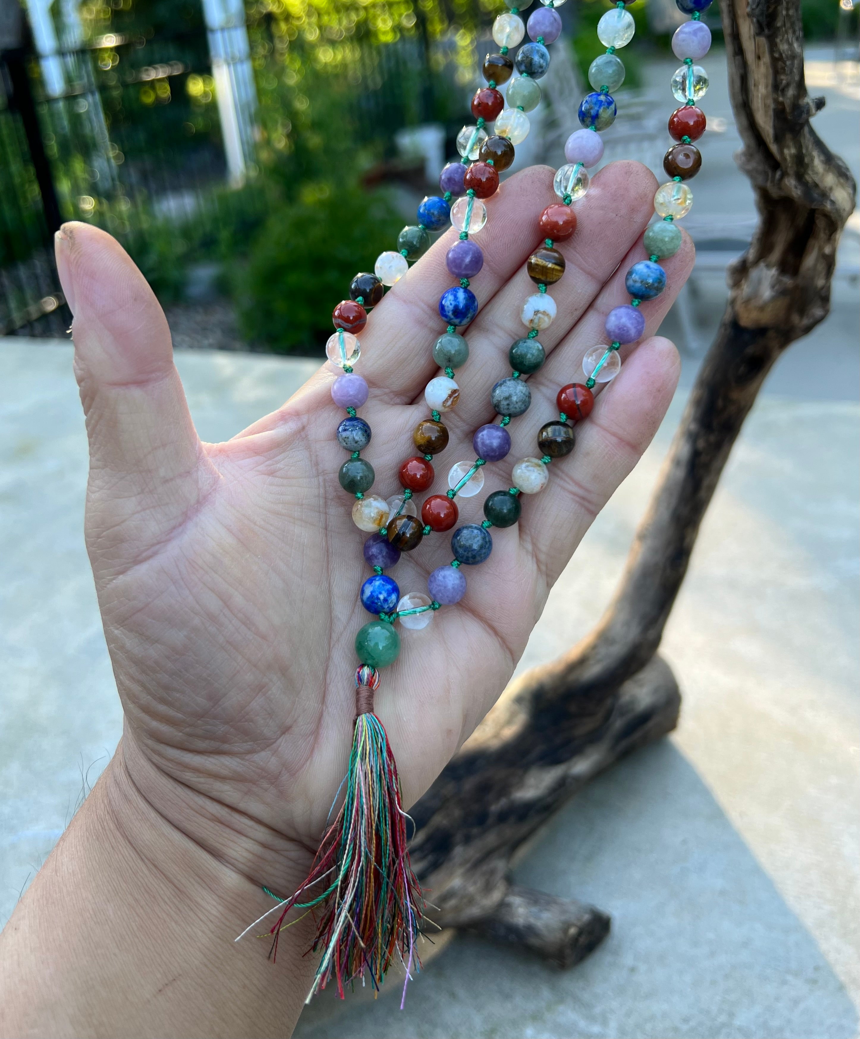 Chakra Mala 108 Beads – Hand Knotted 7 Chakra Gemstone Meditation Prayer Necklace