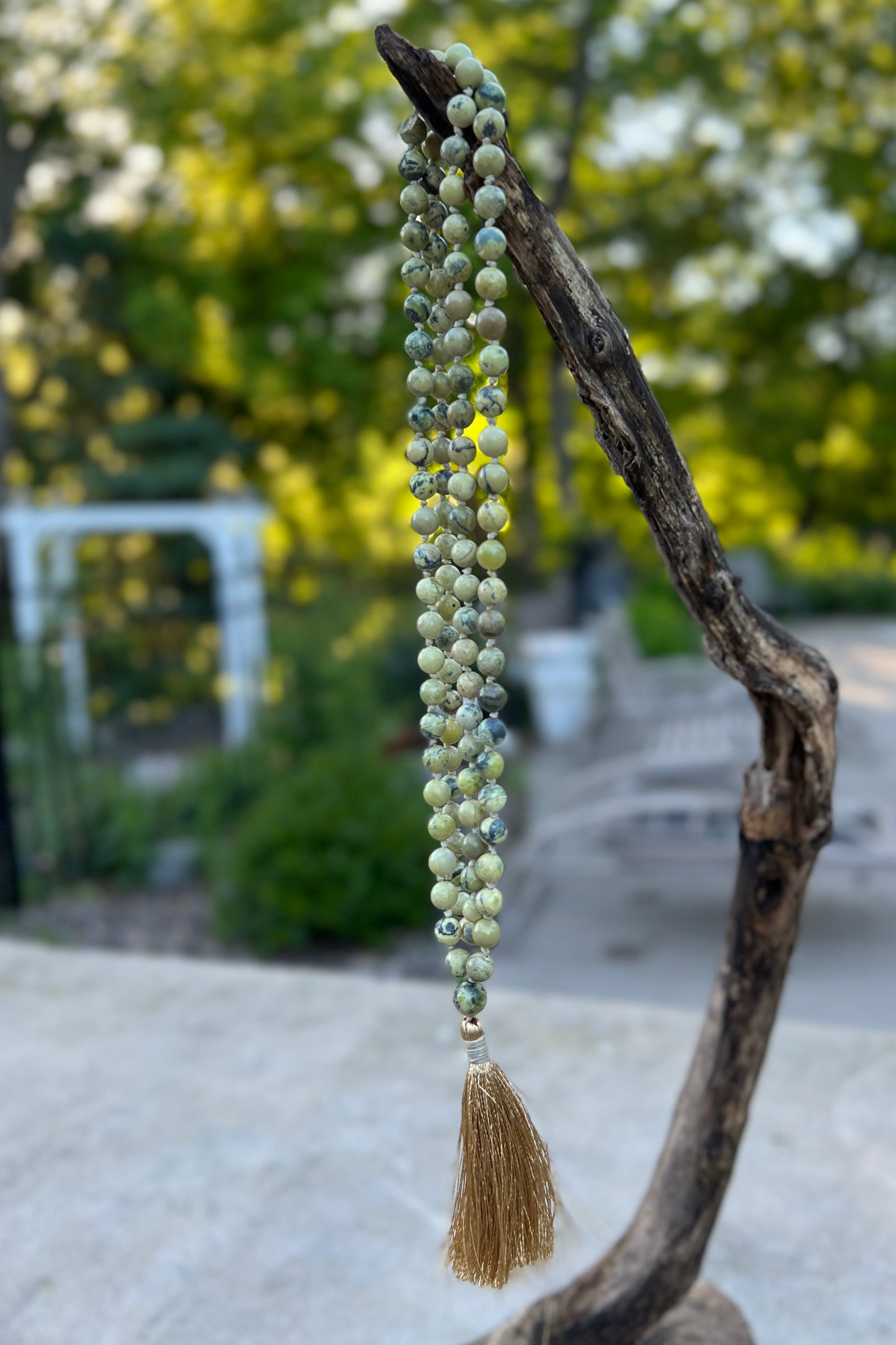 Natural Serpentine Hand Knotted Mala, Rosary 108 Beads, Japa Mala, Meditation Mala, Mala Necklace, Free Silk Pouch