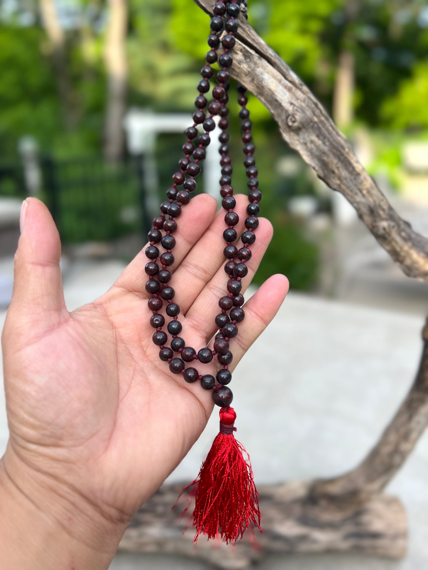 108 Beads Hand-Knotted Dragon Blood Stone Mala Rosary | Natural Gemstone Meditation Necklace | Japa Mala for Healing, Grounding, and Chakra Balancing