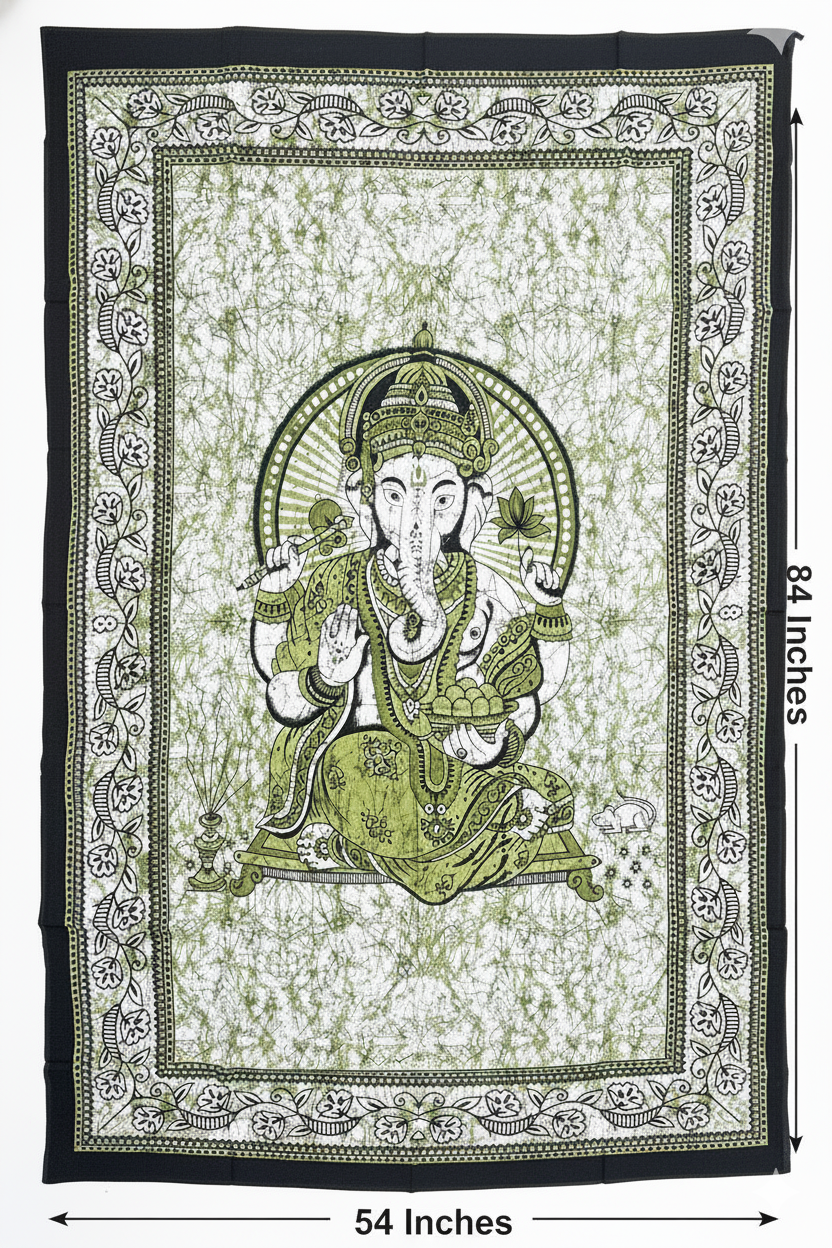 Ganesha Ganesh Tapestry Wall Hanging | Heavy Cotton Fabric Spiritual Decor | 84” x 54” Large Boho Wall Art - DharmaObjects