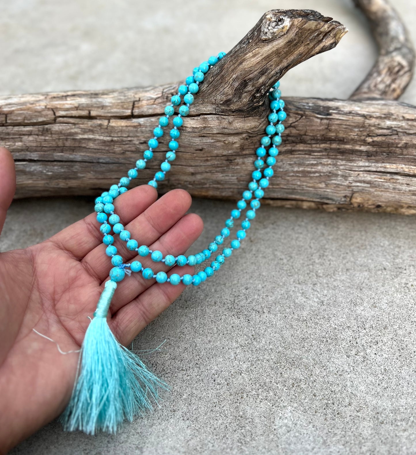 Tibetan Buddhist Turquoise Hand Knotted Mala, Rosary 108 Beads, Japa Mala, Meditation Mala, Mala Necklace, Free Silk Pouch