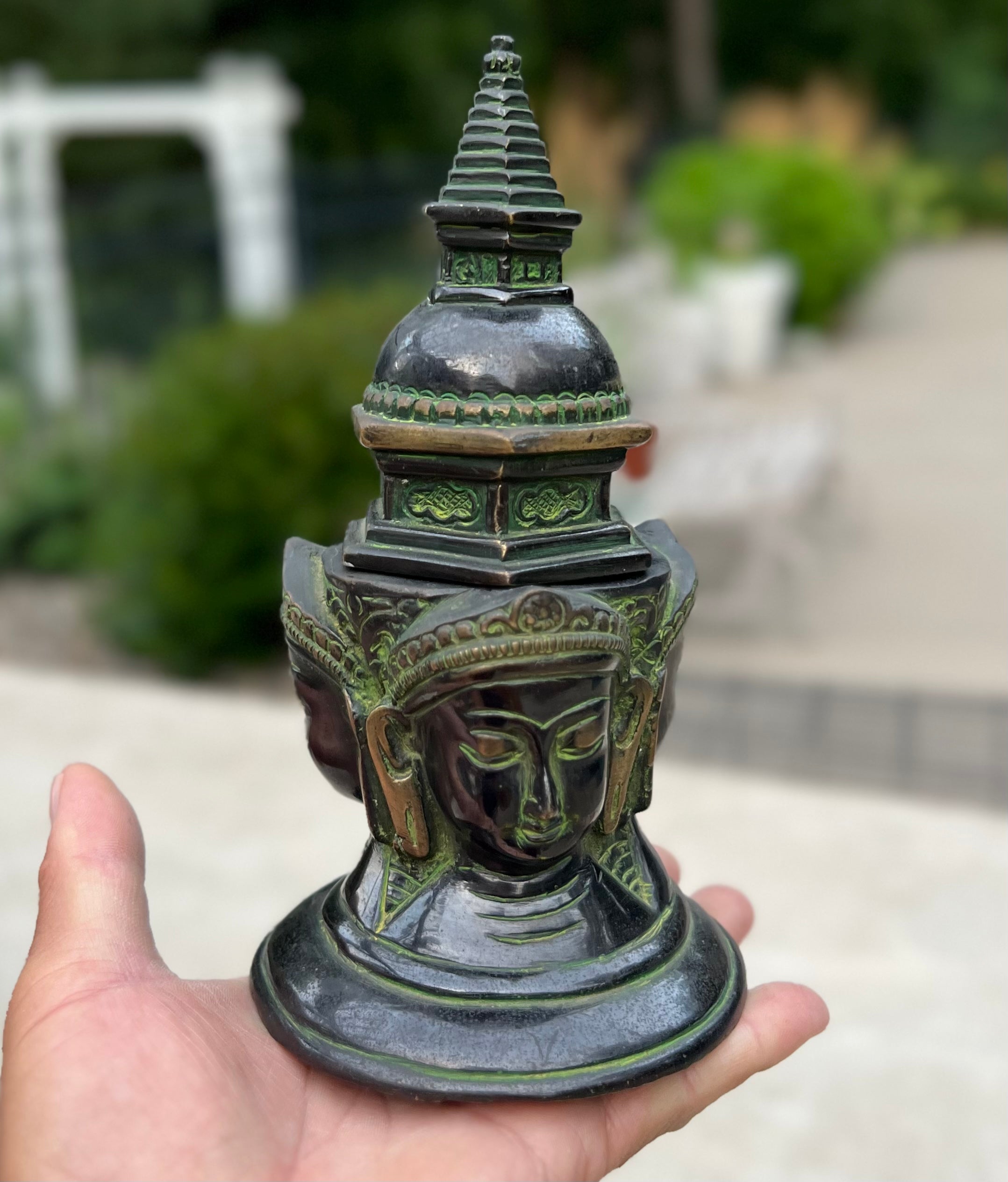 Tibetan Buddhist Old Brass Buddha Stupa Pagoda 7.5 Inches Tall